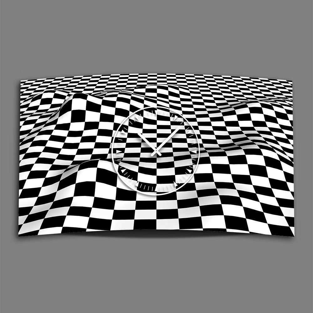 dixtime Wanduhr Alu-Dibond) Wanduhren schwarz aus 3D-Optik weiß Designer Design modernes 4mm 2tone (Einzigartige Karo Wanduhr