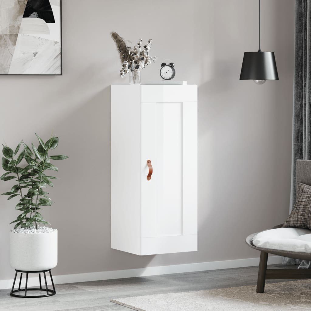 furnicato Wandhängeschrank Wandschrank 34,5x34x90 cm Hochglanz-Weiß mit Holzwerkstoff und, 1-tlg.