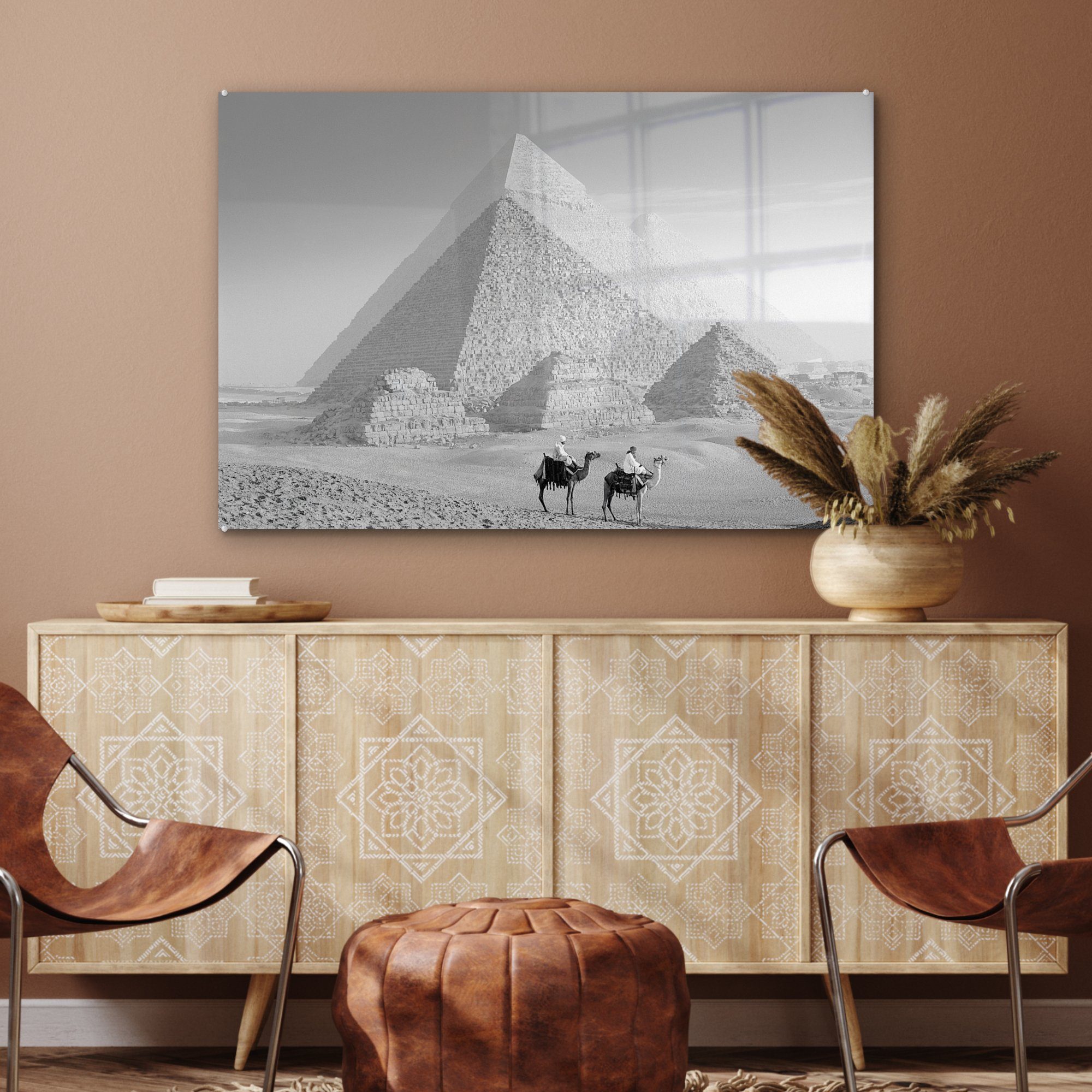 - Kamele Schlafzimmer weiß, Acrylglasbild Gizeh von (1 und St), Acrylglasbilder vor & MuchoWow Pyramiden Wohnzimmer schwarz den