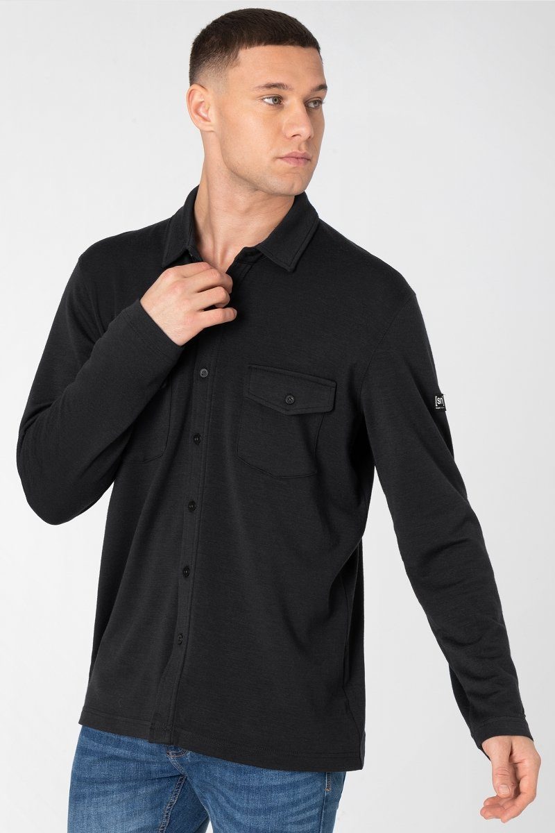 Jet ADVENTURE SHIRT Merino SUPER.NATURAL Merino-Materialmix sportlicher Hemd Langarmhemd Black M