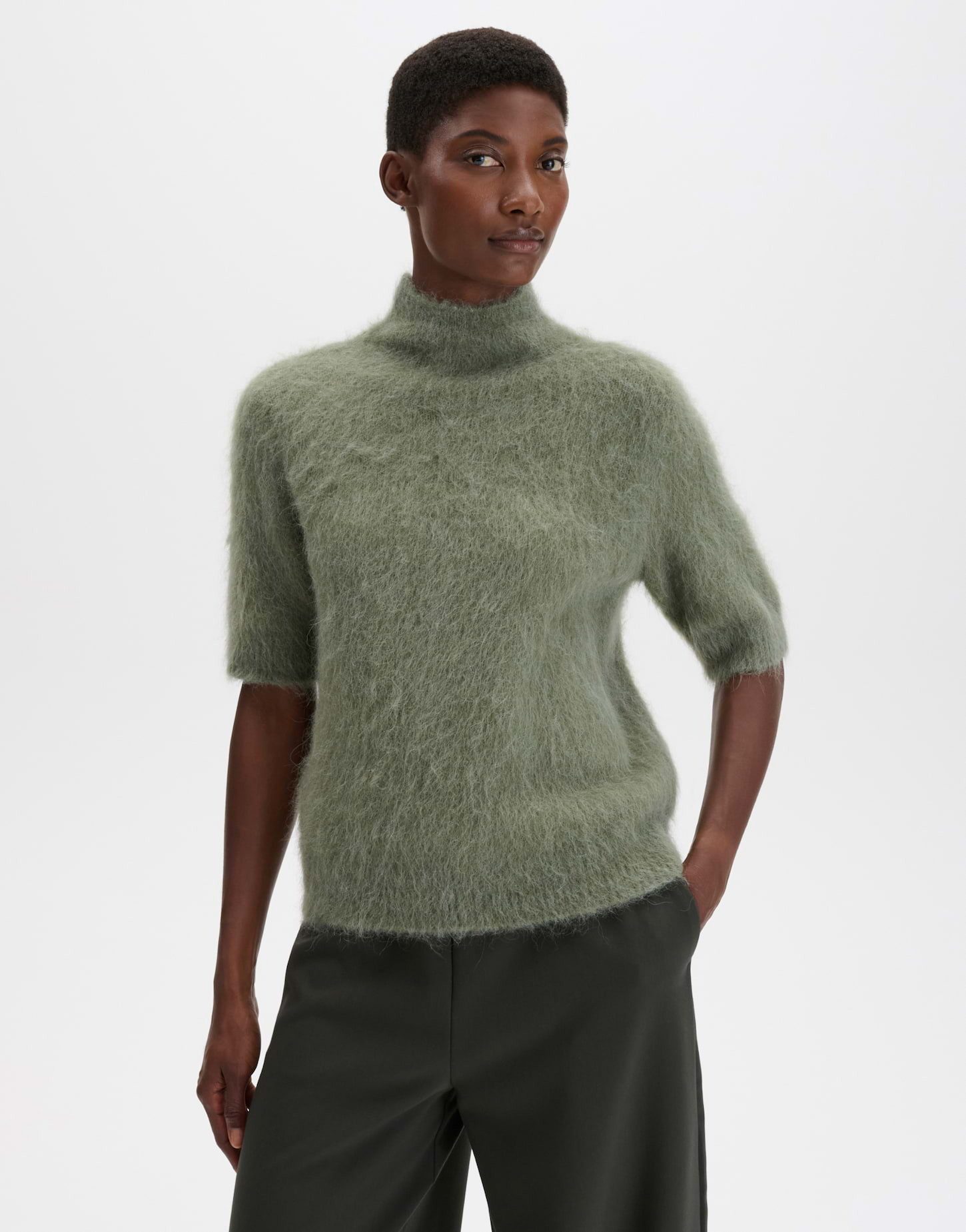 someday Kurzarmpullover Tuomina aus weichem Strick Verkürzte Boxy-Silhouette mit Stehkragen und Strickbündchen