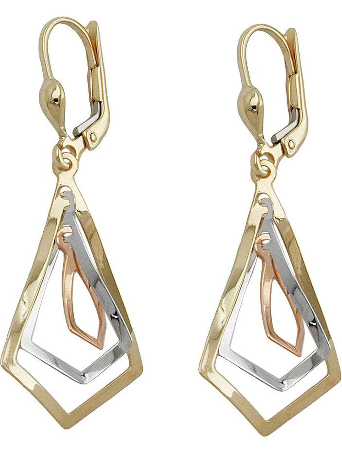 Gallay Paar Ohrhänger Ohrhänger 3 40x16mm 9Kt tricolor Rhomben (1-tlg) Ohrringe GOLD