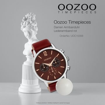 OOZOO Quarzuhr Oozoo Unisex Armbanduhr Timepieces Analog, Damen, Herrenuhr rund, extra groß (ca. 48mm) Lederarmband rot