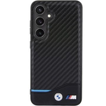 BMW Handyhülle Case Galaxy S24 Carbon-Optik schwarz Logo Metall 6,2 Zoll, Kantenschutz