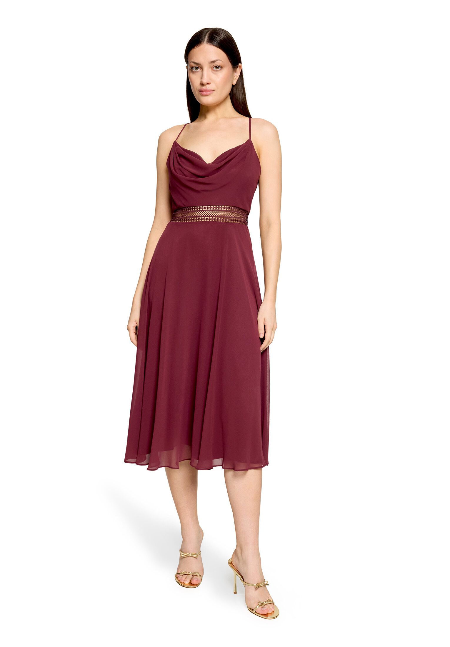 Vera Mont Cocktailkleid Damen mit Wasserfallausschnitt Stickerei
