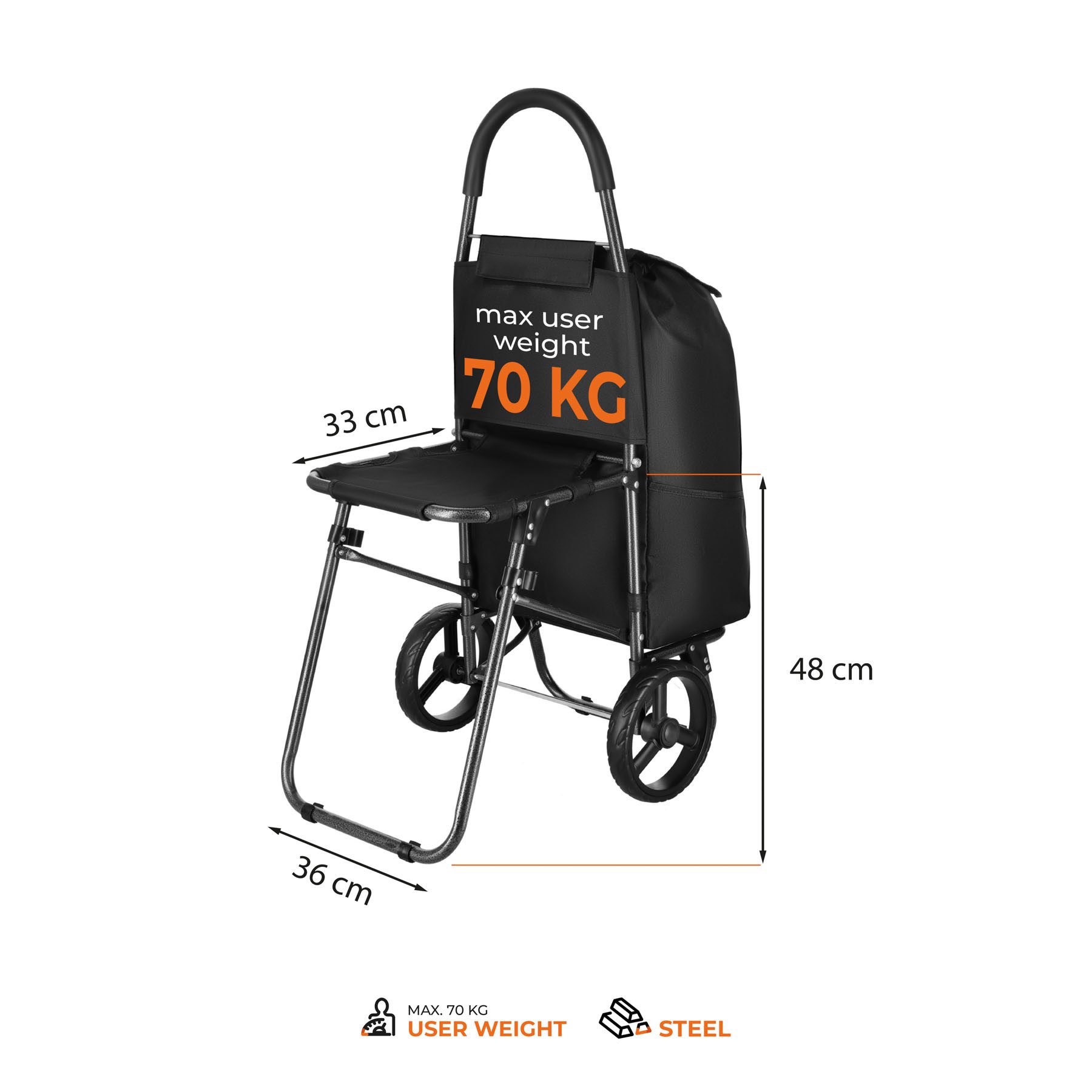NILS CAMP Einkaufstrolley Einkaufswagen Klappsitz Thermotasche, 40.0 l, Klappsitz bis 70 kg, 40 l, thermoisoliert, faltbar