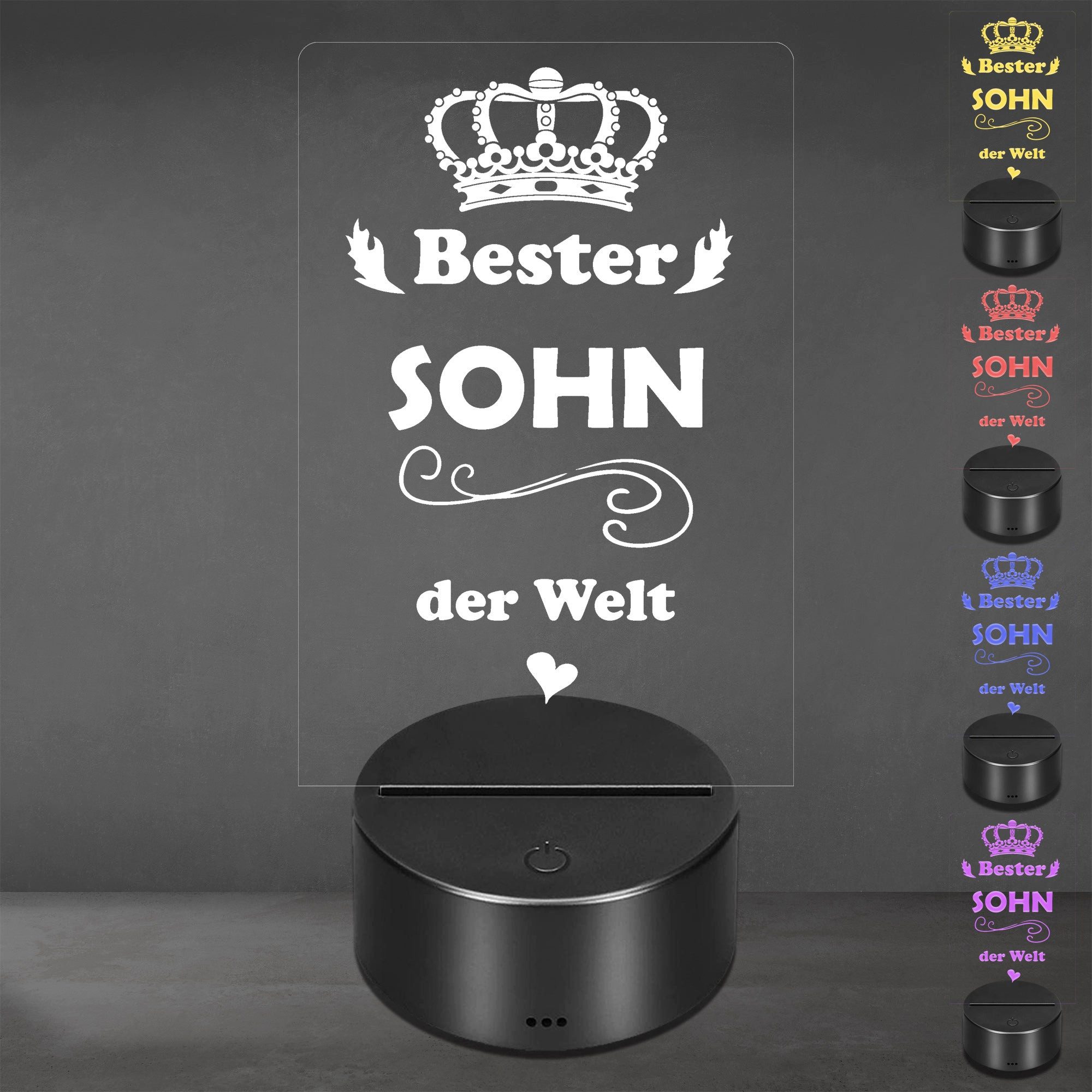 Lieblingsmensch LED Nachtlicht mit Gravur, Bester Sohn, Acryl-Lampe mit romantischem Spruch, LED fest integriert, Farbwechsel oder feste Farbe mit Fernbedienung & Touch, Dekolampe zur Hochzeit, Geburtstag, Verlobung & Jahrestag