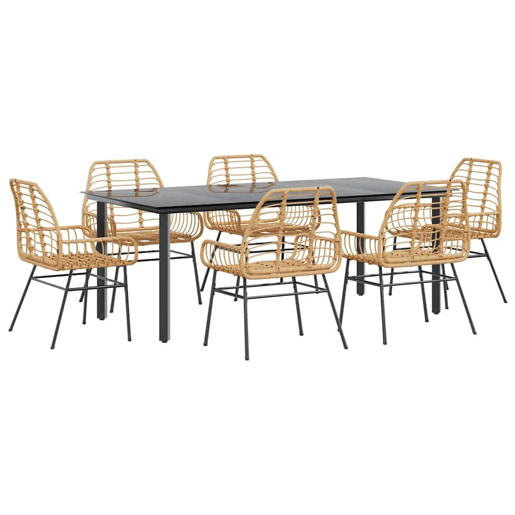 vidaXL Garten-Essgruppe 7-teiliges Garten-Esszimmerset Braunes Polyrattanglas, (6-tlg)