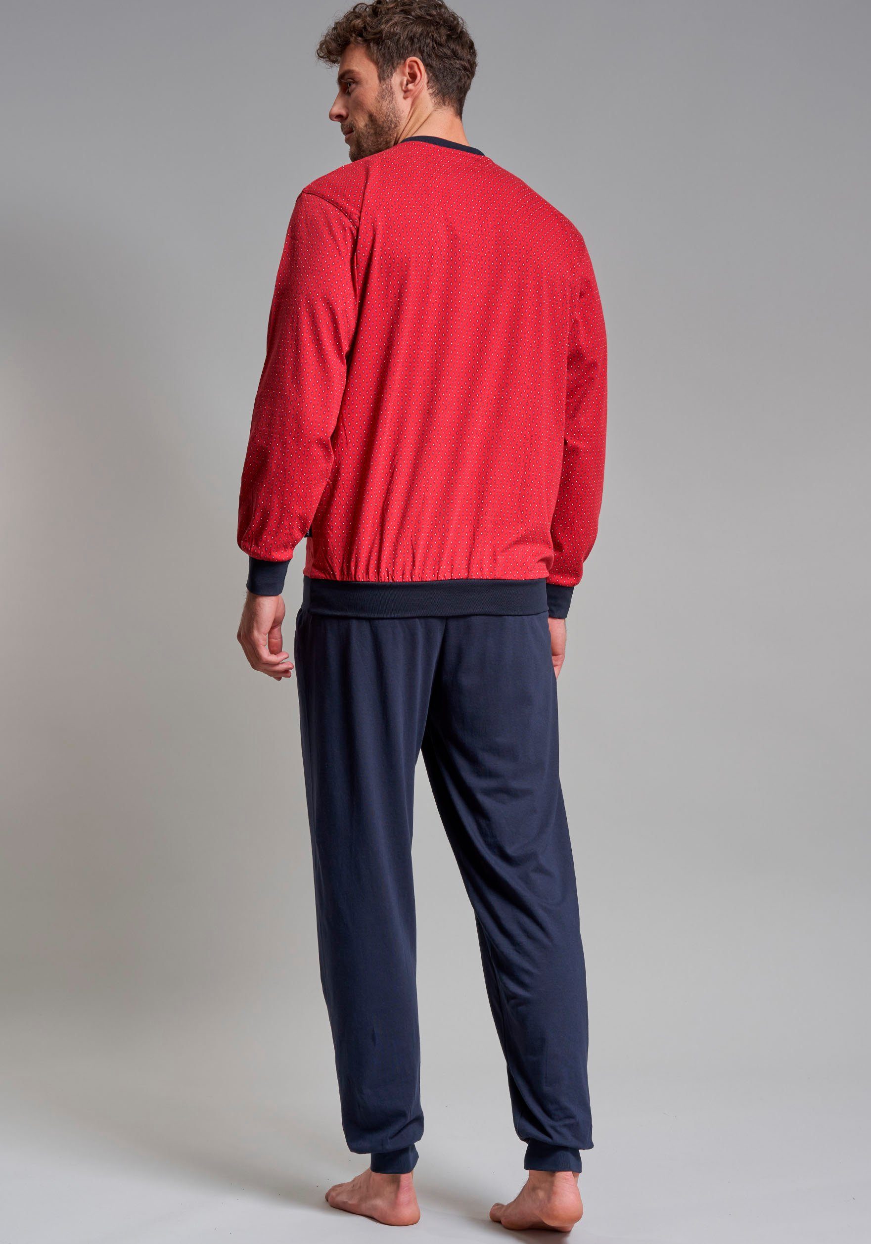 GÖTZBURG Pyjama Manhattan (2 tlg) Langarm, V-Ausschnitt, lange Hose, V-Ausschnitt, Baumwolle