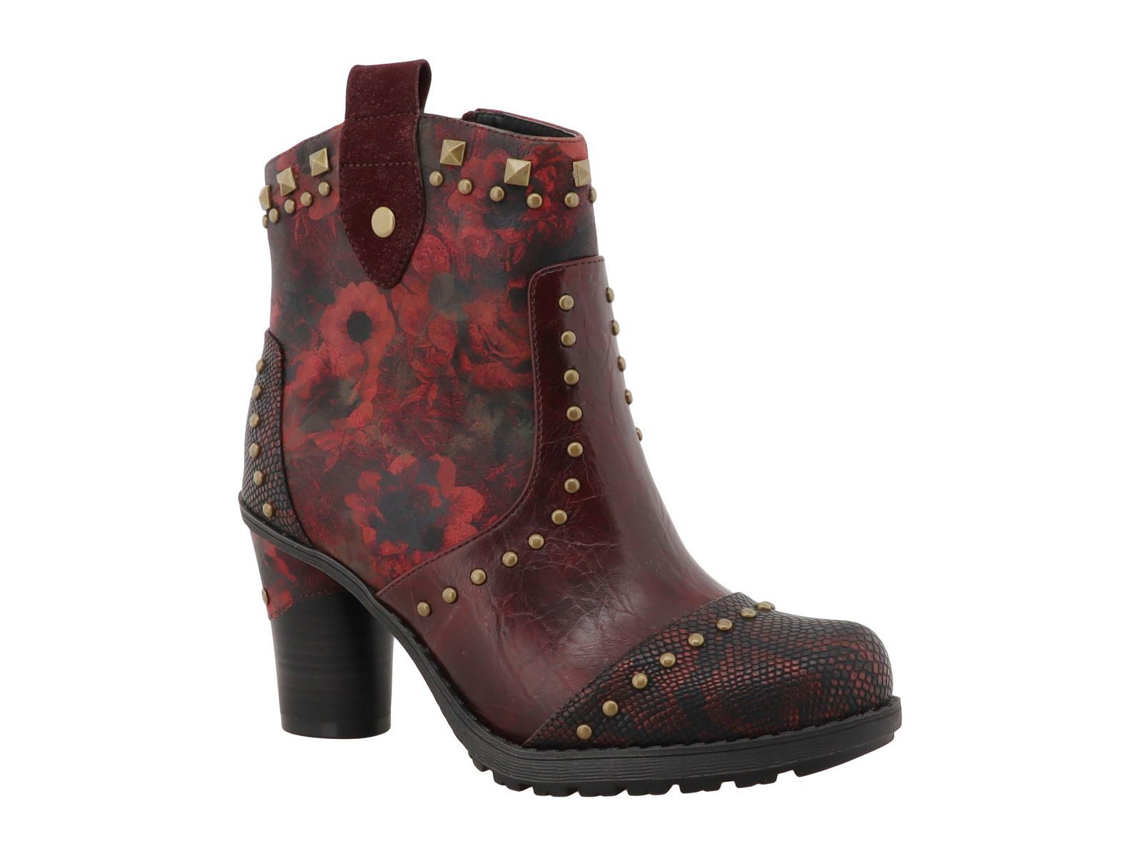 Mustang Shoes 15M0162012-bordo-multi Stiefelette Modische Ankle Boots mit floralem Muster und Nieten