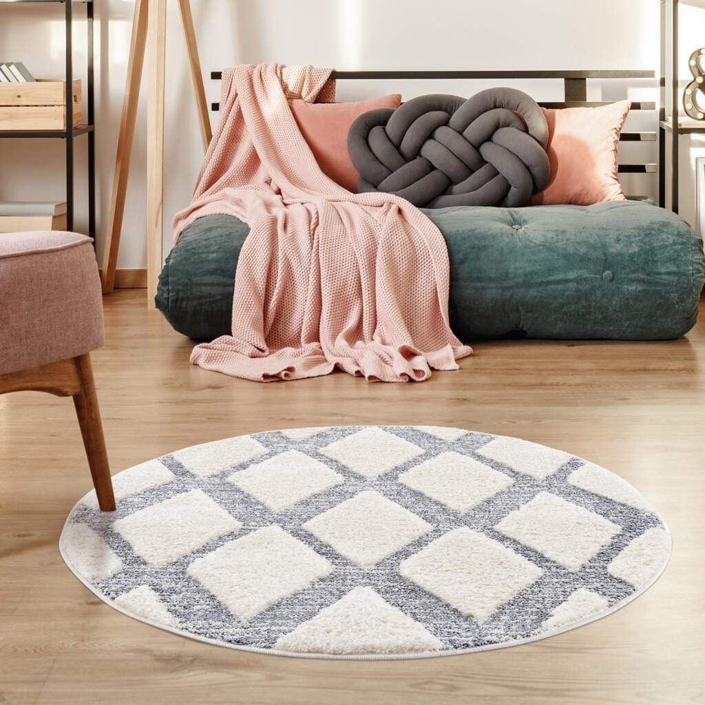 Carpet City Hochflor-Teppich Focus 4497, rund, Höhe: 20 mm, Boho-Teppich, Hochtief-Muster/ 3D-Effekt, für Wohnzimmer, Schlafzimmer