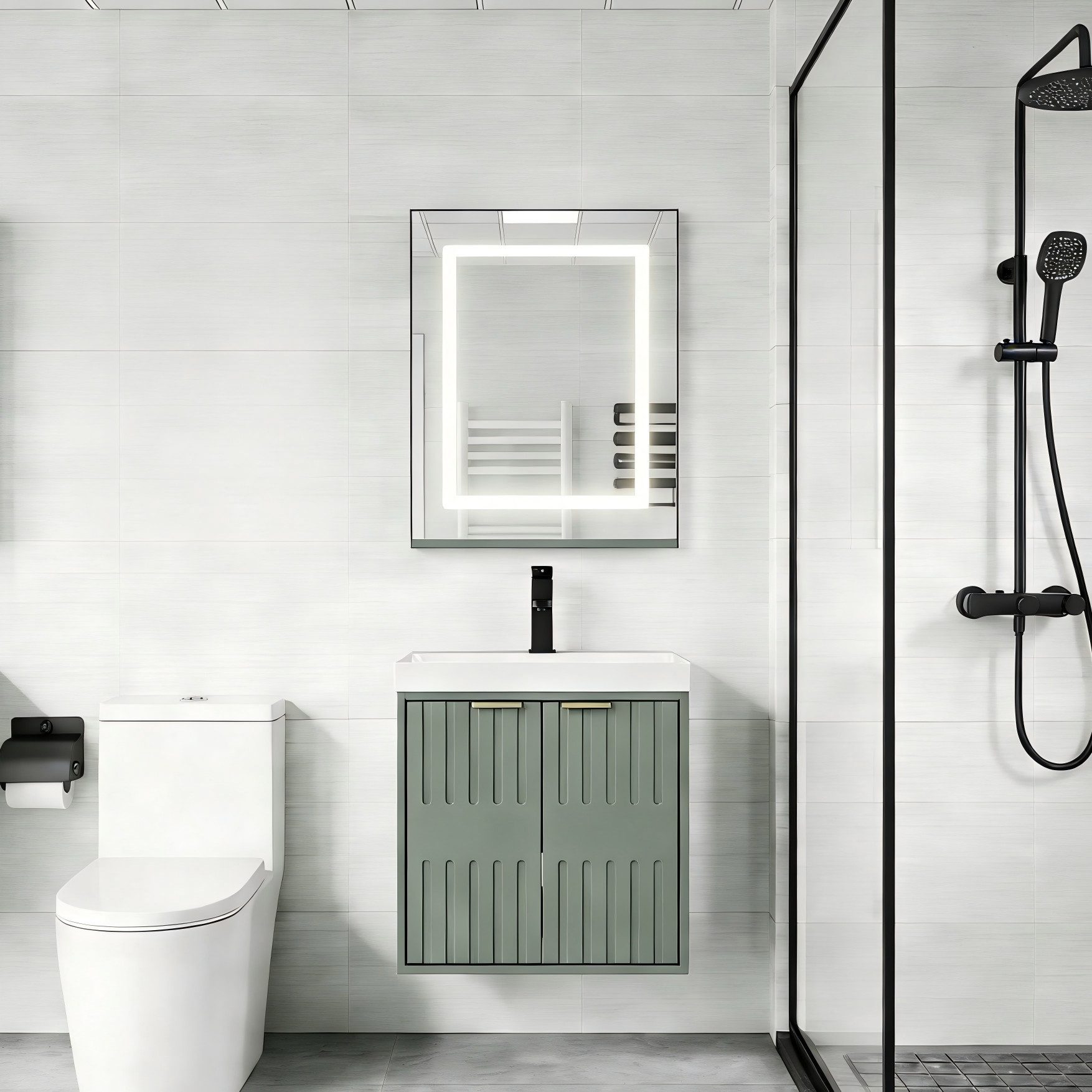UEV Waschtisch klein Waschbecken mit Unterschrank set Badmöbel Gäste-WC hängend 49cm (Waschplatz ausreichend Stauraum,Badmobel Set fur Badezimmer, Unterschrank mit Harzbecken Wasserhahn Pop-up-Ablassventil)