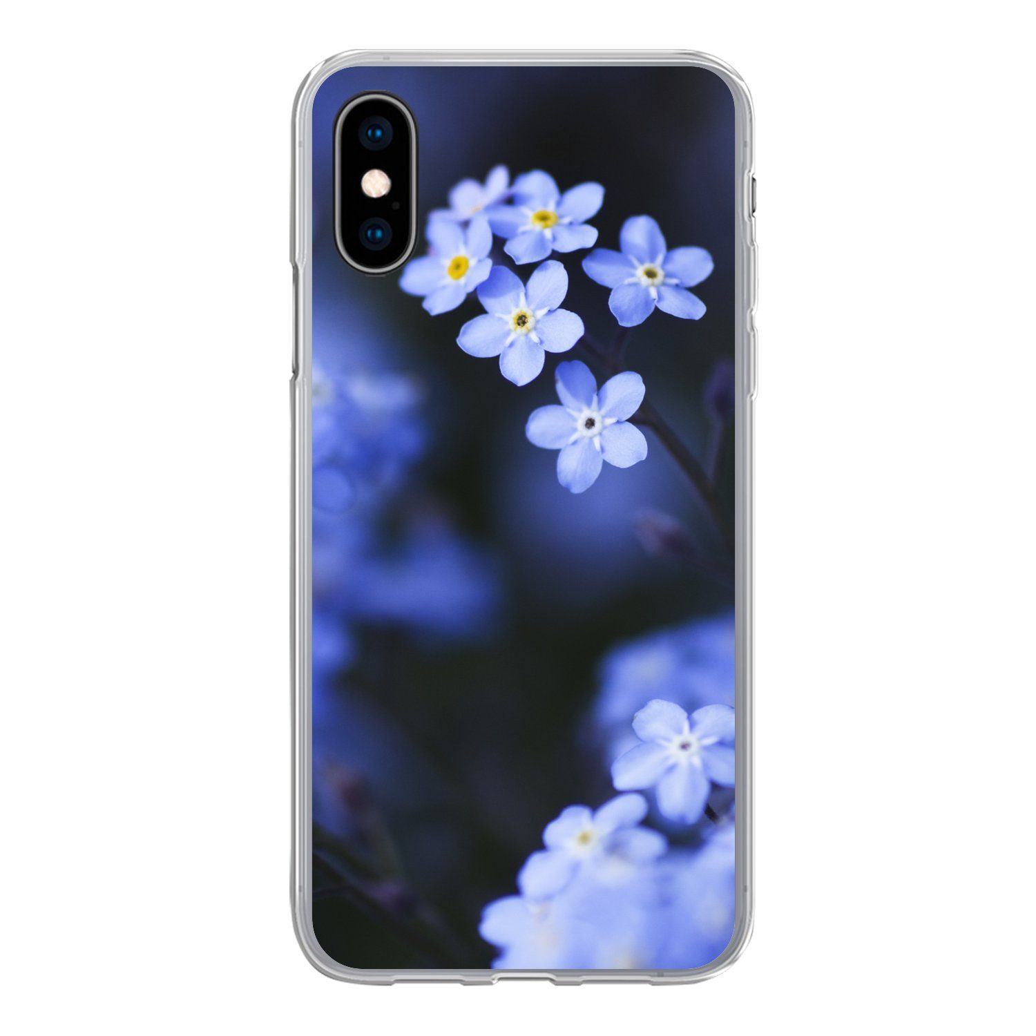 MuchoWow Handyhülle für Apple iPhone X Nahaufnahme eines Vergissmeinnicht, Smartphone-Bumper, Print, Handy Schutzhülle Dünn