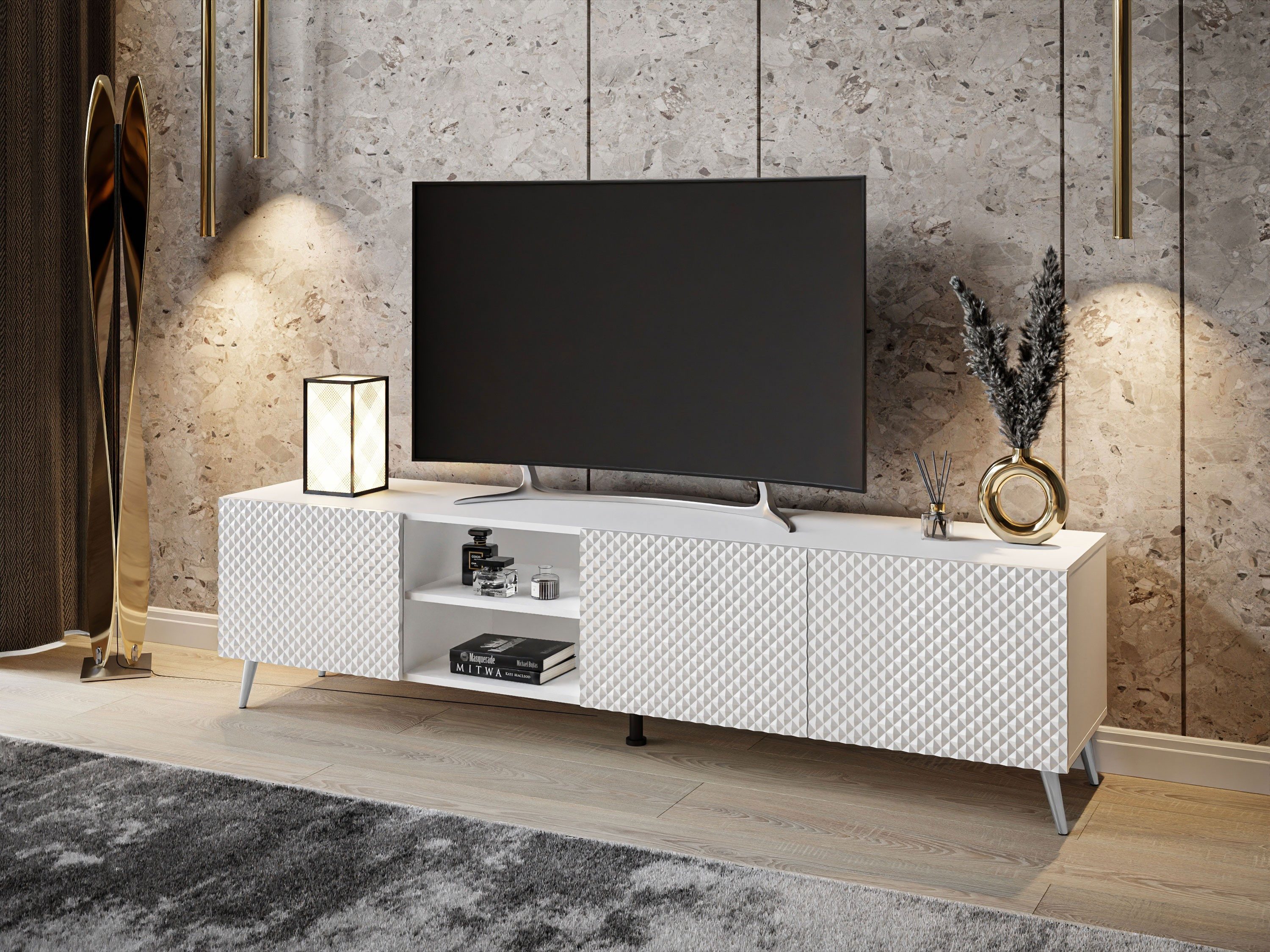 ALLHOUSE24 Lowboard PALERMO Sideboard Hochglanz gefräst, Metallfüße in 3 Fa günstig online kaufen