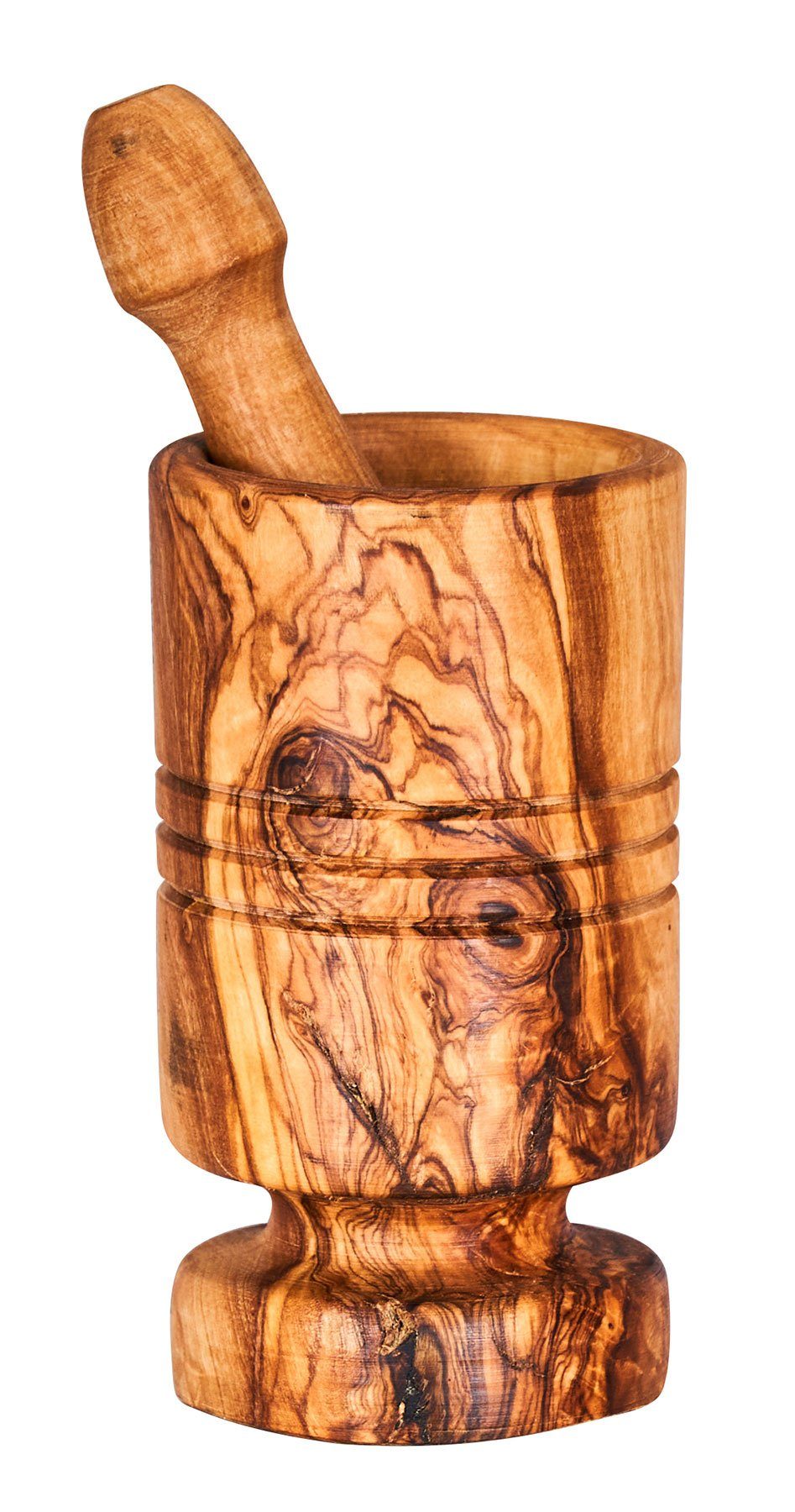 Levandeo® Mörser, Mörser H12cm Olivenholz Holzmörser Stößel zylindrisch Holz