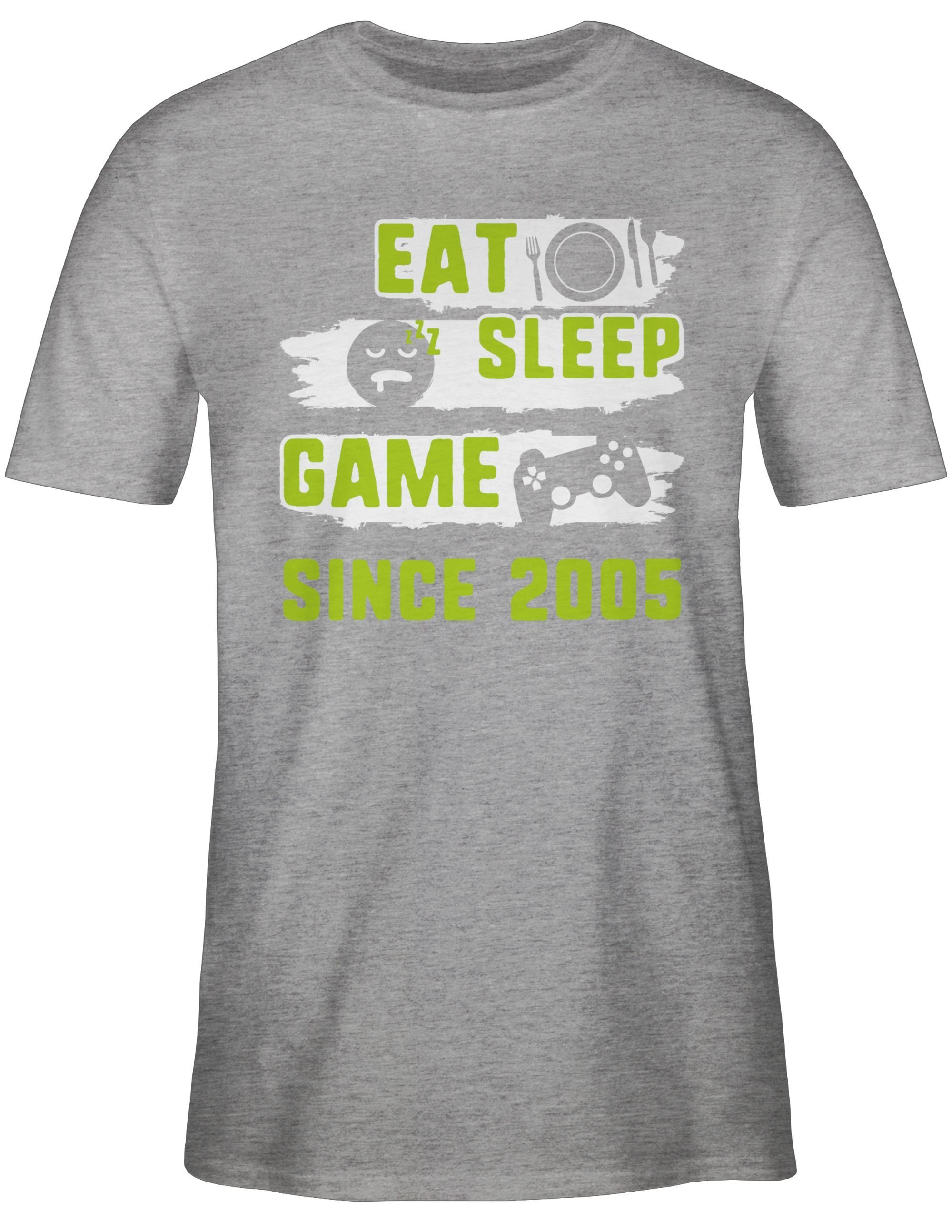 3 Grau Shirtracer Sleep T-Shirt Achtzehn Since Game Eat Geburtstag 18. meliert 2005