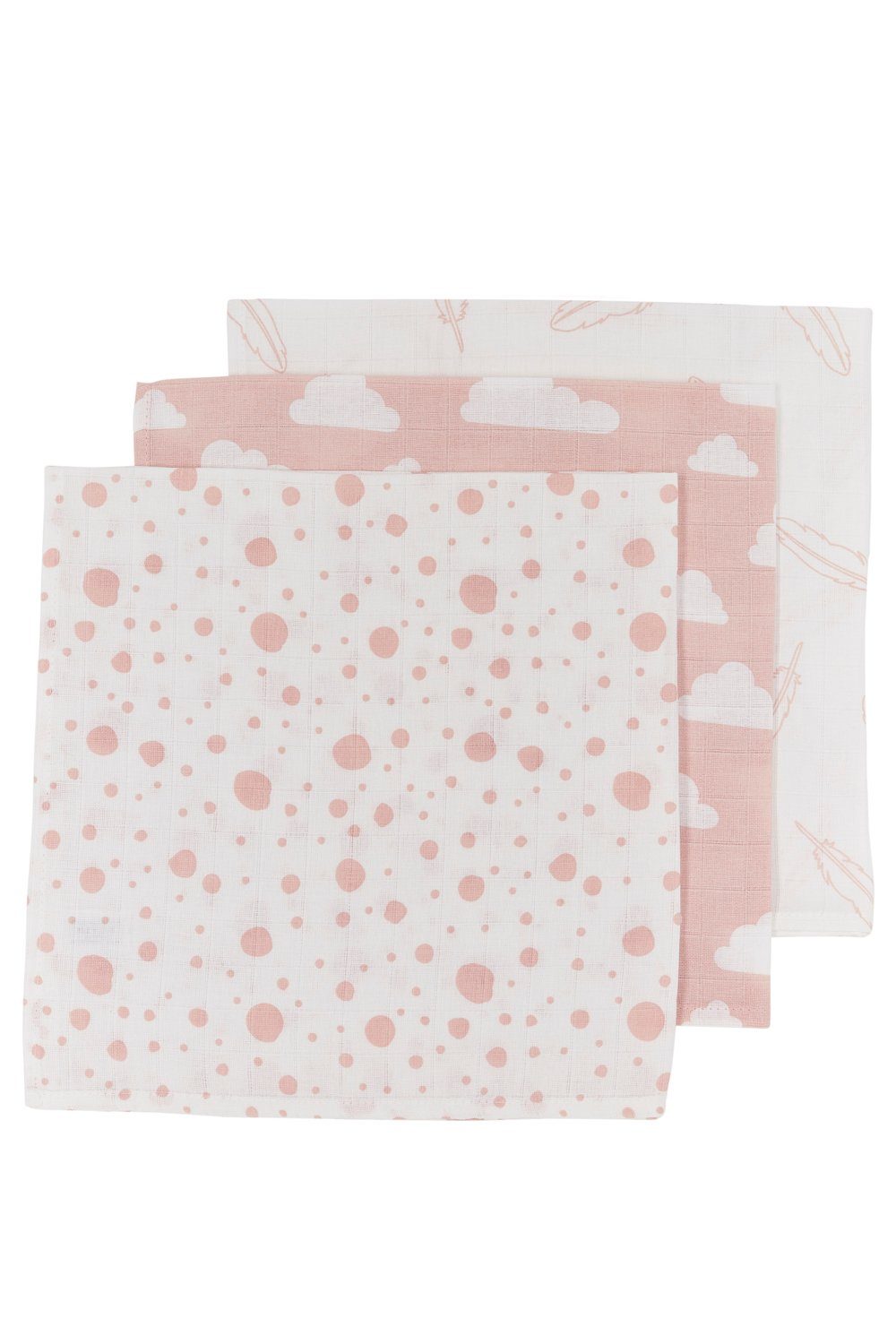 Meyco Baby Stoffwindeln Clouds, Dots, Feathers Pink (3-St), 30x30cm