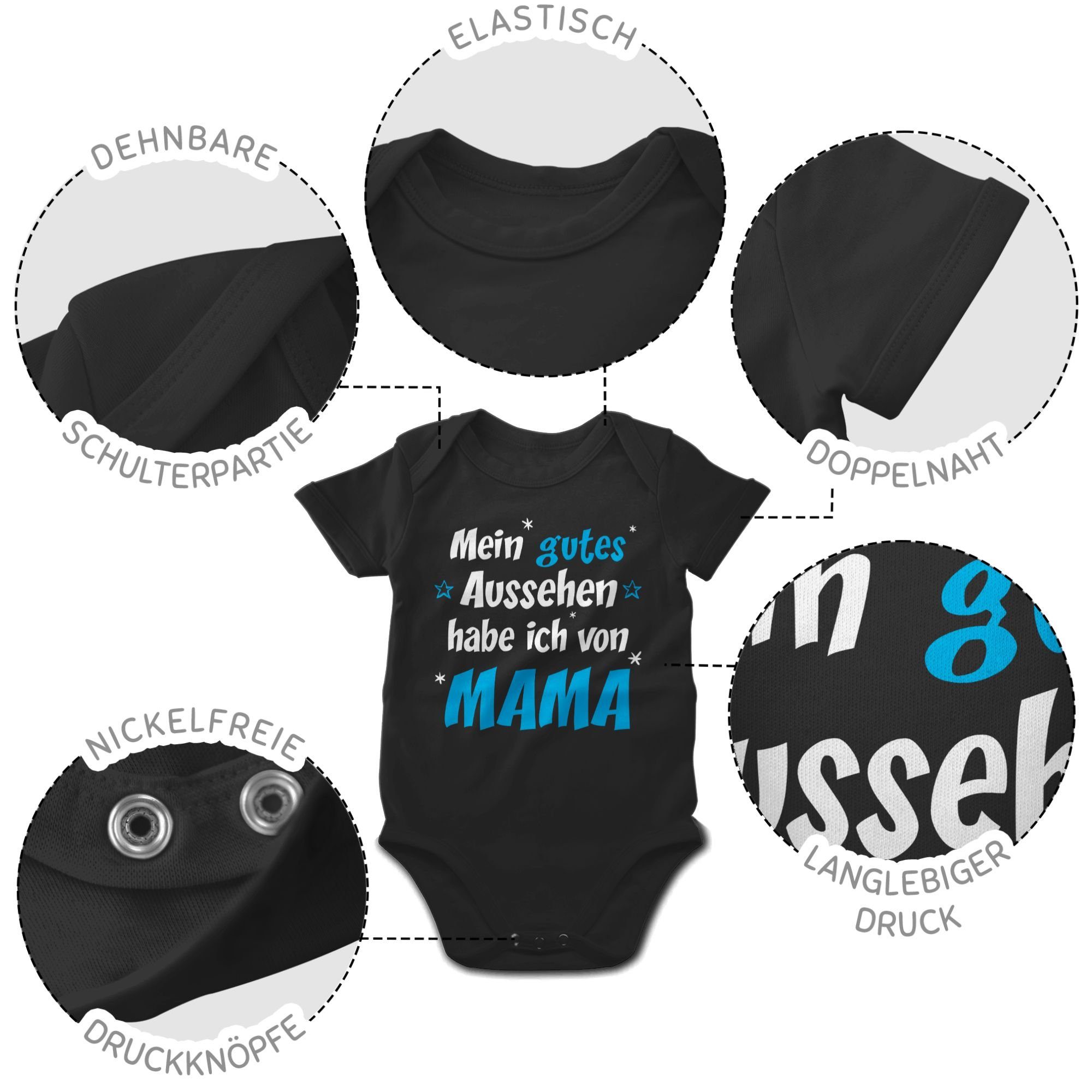 1 Junge Baby Sprüche Shirtbody Mama Shirtracer gutes Mein Aussehen Schwarz