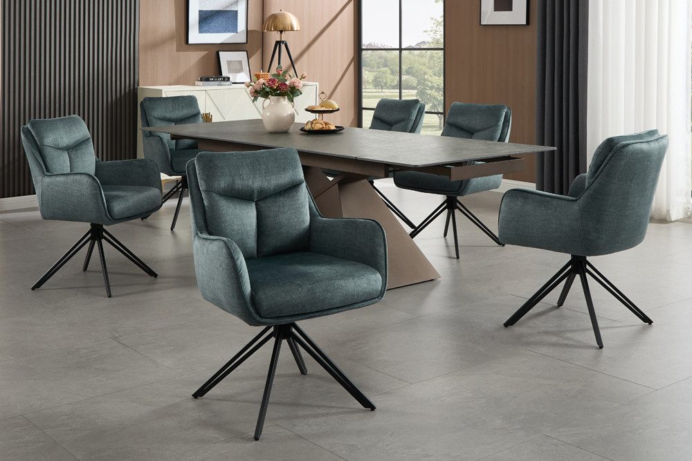 riess-ambiente 4-Fußstuhl PROMETHEUS petrol - Samt, Vogue Velours, Metall, Taschenfederkern (Einzelartikel, 1 St), mit 180° Drehfunktion und Autoreturn – ideal für elegante Esszimmer