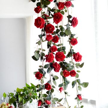 Kunstblume Künstliche Rosen Girlanden Rosenreben Blätter Hängende Girlanden, Rnemitery
