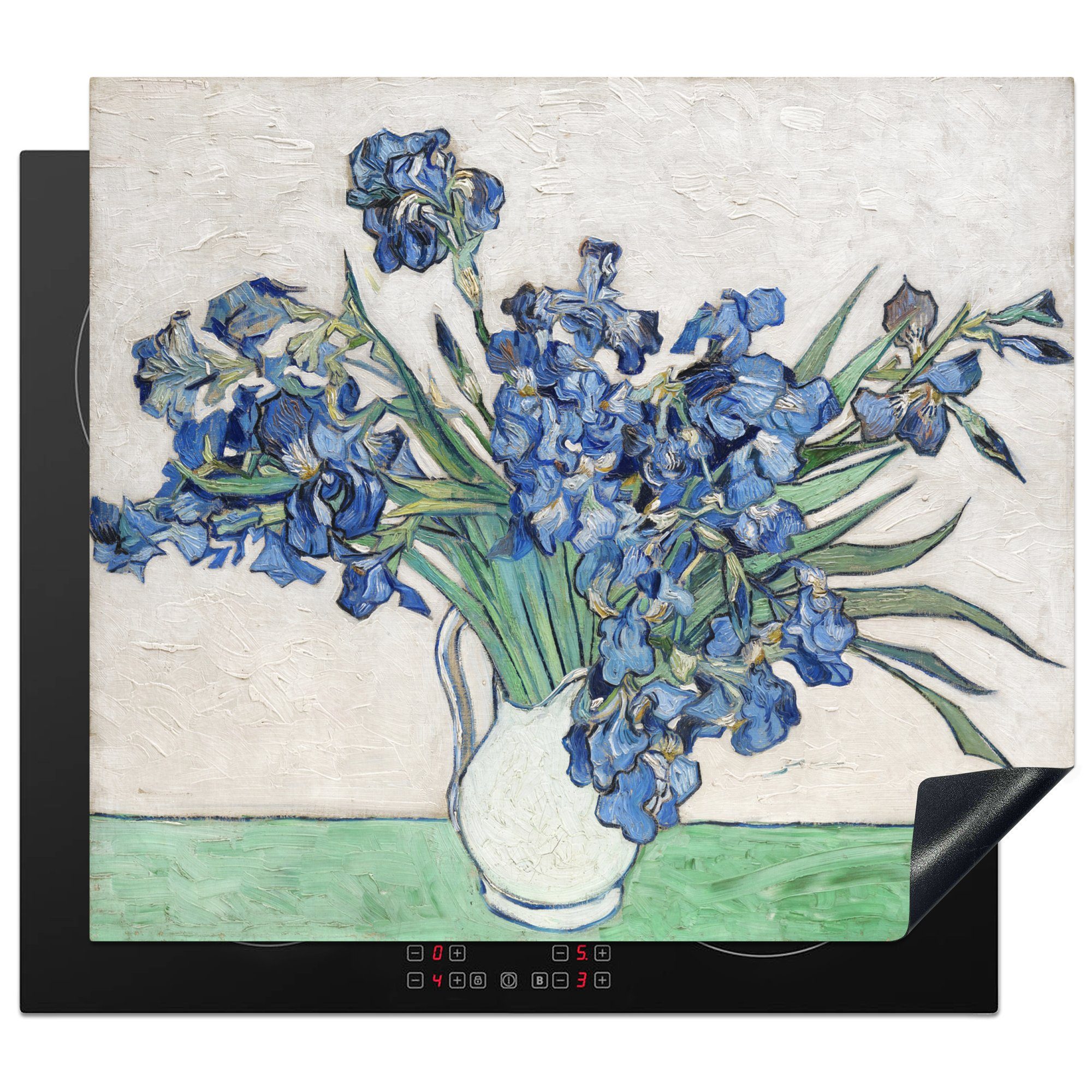 MuchoWow Herdblende-/Abdeckplatte Vase mit Schwertlilien - Vincent van Gogh, Vinyl, (1 tlg), 59x52 cm, Ceranfeldabdeckung für die küche, Induktionsmatte