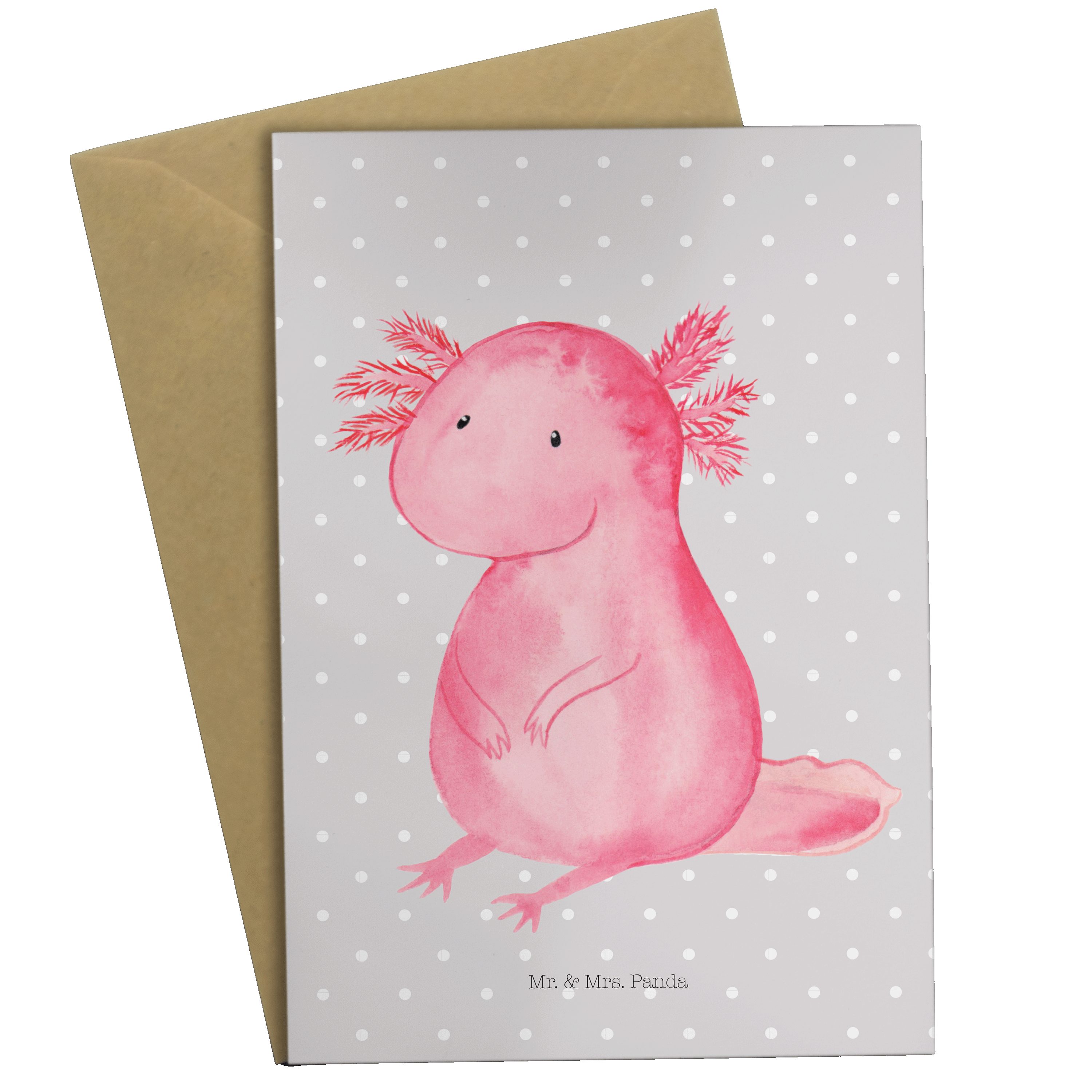 Mr. & Mrs. Panda Grußkarte Axolotl - Grau Pastell - Geschenk, Glückwunschkarte, Karte, Klappkart