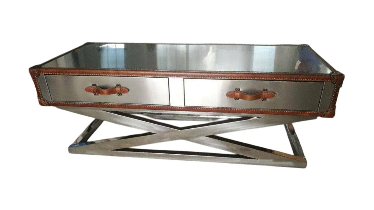 JVmoebel Couchtisch Vintage Kaffeetisch aus Aluminium im Flugzeugdesign, Made in Europa