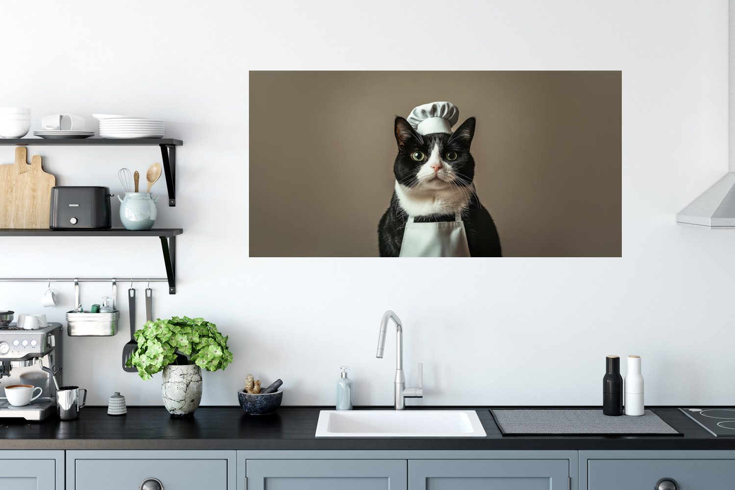 MuchoWow Wandsticker Katze - Kochkleidung - Schwarz - Weiß (1 St), Sticker für die Wohnzimmer und Schlafzimmer, 120x60 cm