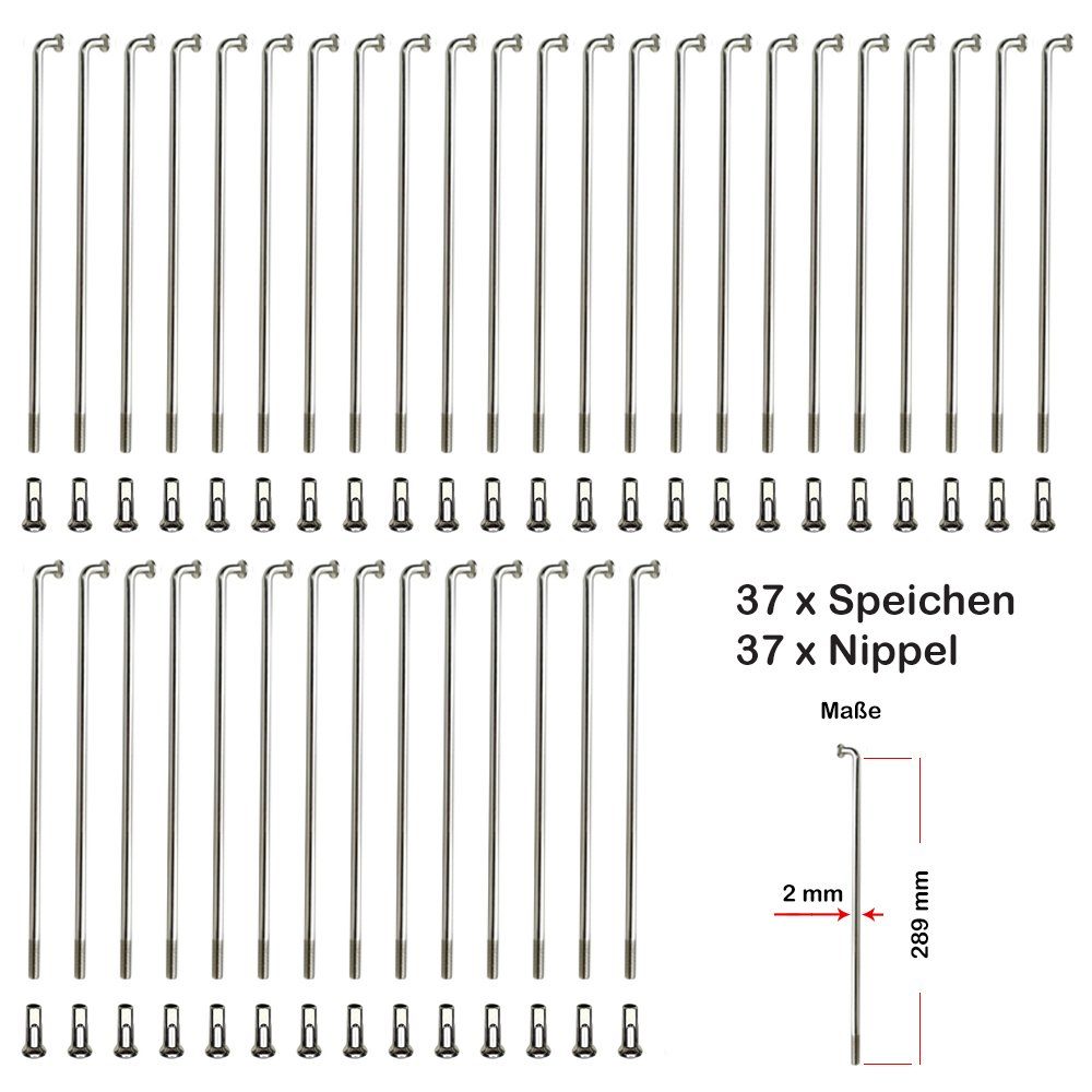 37 Stück Büchel 2mm 289mm Fahrrad-Laufrad NIROSTA Spokes silber Speichen