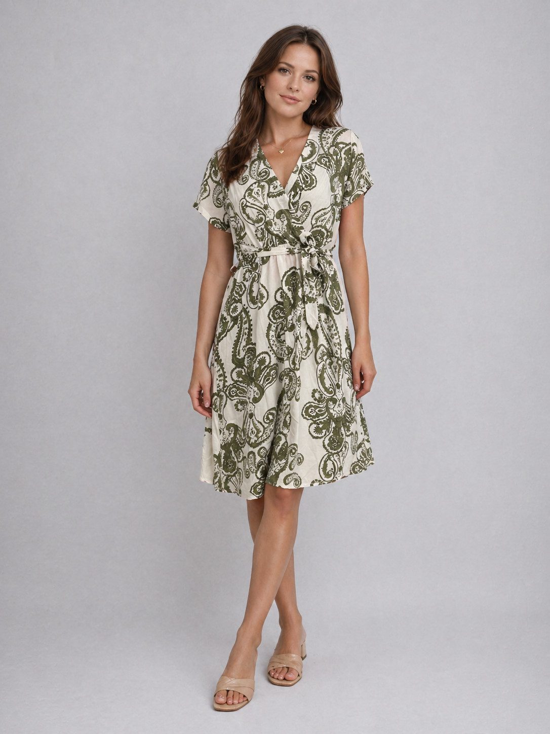 ITALY VIBES Cocktailkleid - gemustertes Sommerkleid - Wickelkleid tailliert - grün ONE SIZE - passend für Größen XS - L