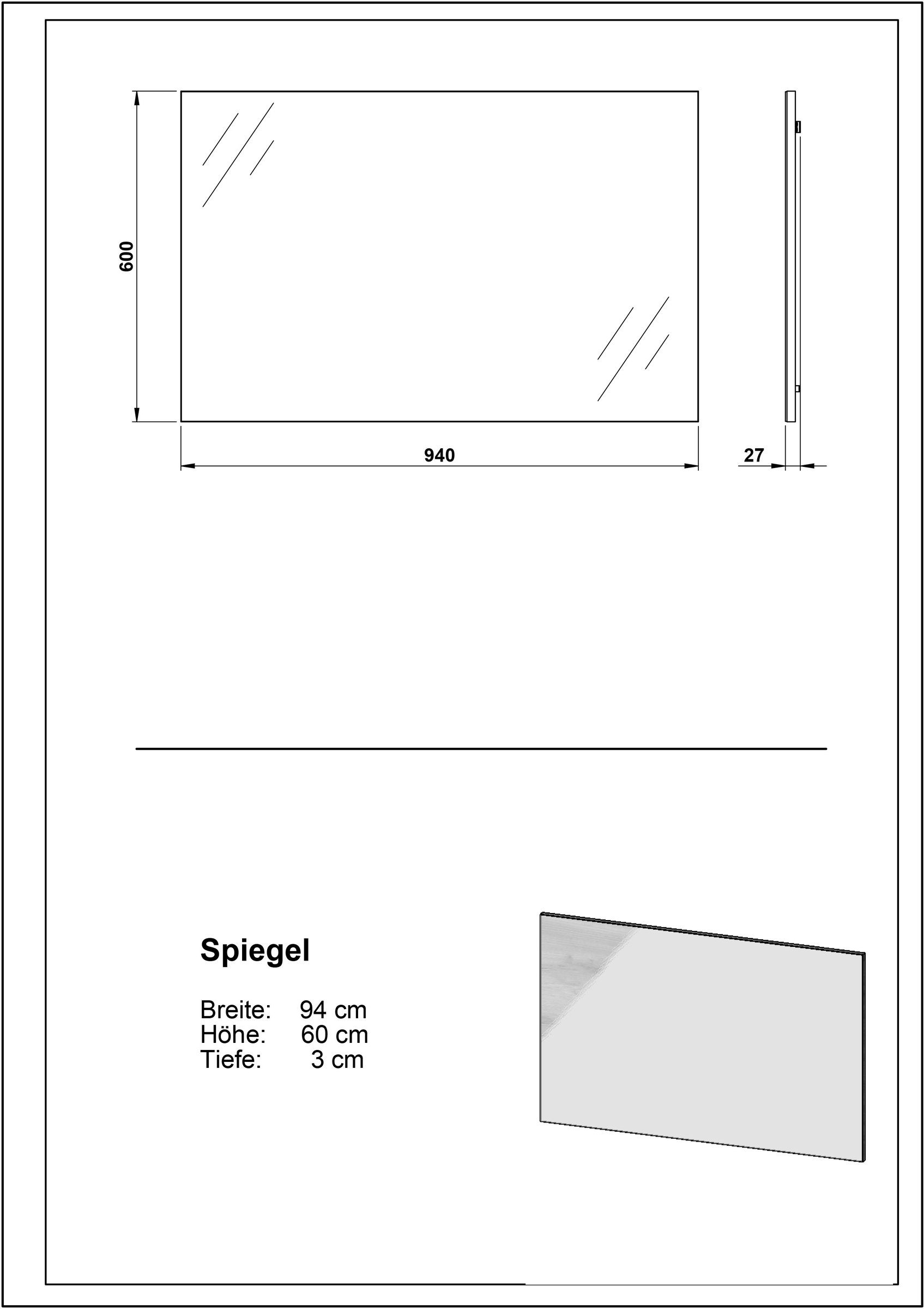 94x60x3 braun Garderobenspiegel möbelando cm), 409 in (BxHxT: