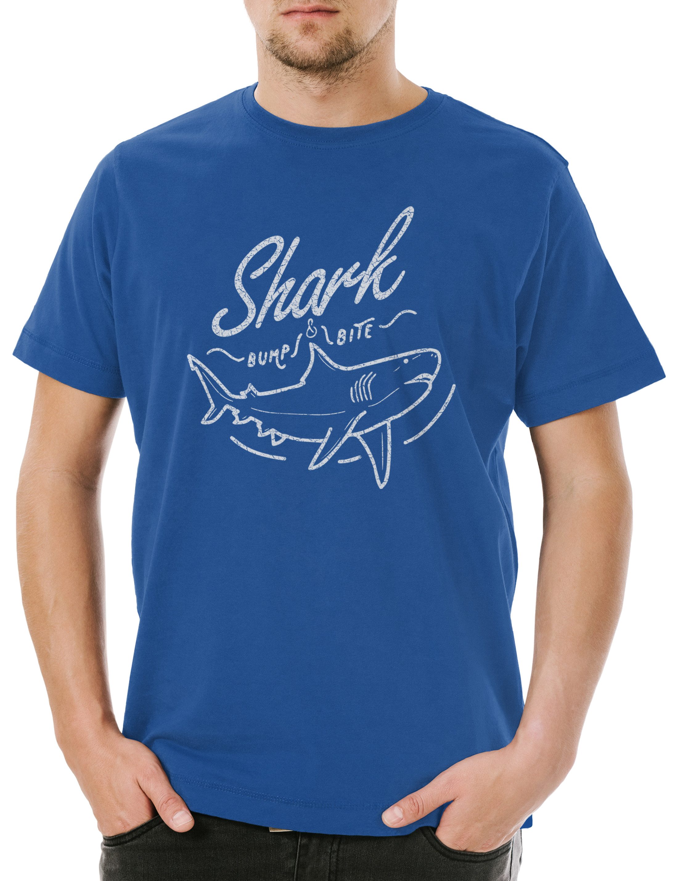 Print-Shirt Shark Bump & Bite Herren T-Shirt Hai Jaws Haie Boxer Surfer Surfen