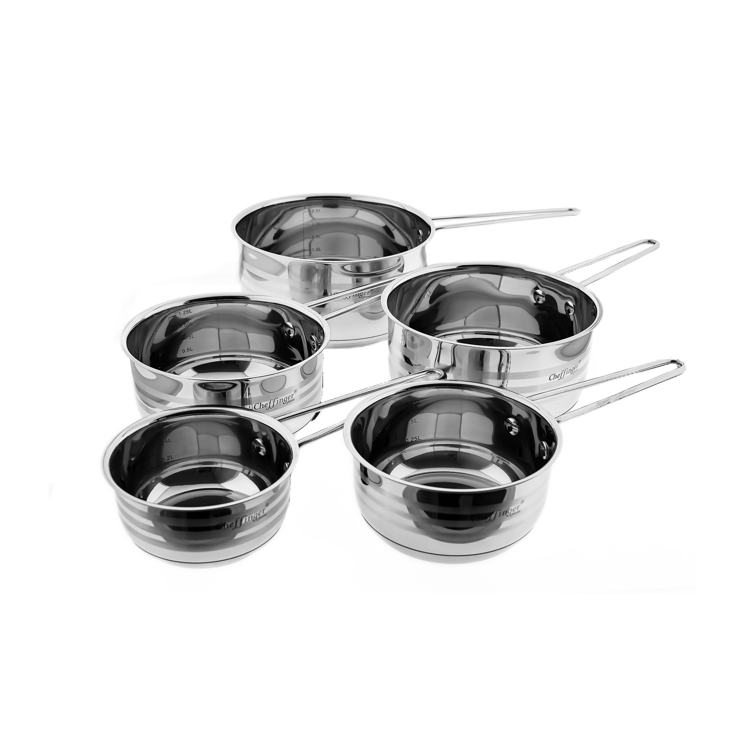 Cheffinger Pfannen-Set 5 teiliges Edelstahl Saucenpfannen-Set - Induktionsgeeignet & Antihaft, Edelstahl 18/10 (5-tlg), Induktionsgeeignet