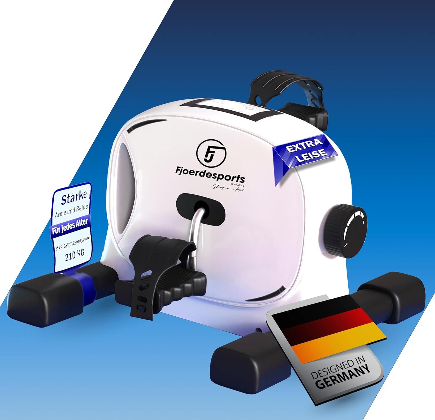 Fjoerdesports Heimtrainer Mini-Heimtrainer, Arm- und Beintrainer, Bewegungstrainer (Seniorentrainer, Trainieren im Home Office, besonders leise, verstellbarer Widerstand, Fitness, Workout, rutschfeste Standfüße, 100 kg max. Benutzergewicht, Pedaltrainer, Riemenantrieb, Seniorentrainer, LCD-Display), LCD-Display, Fitnesstraining, Training am Schreibtisch