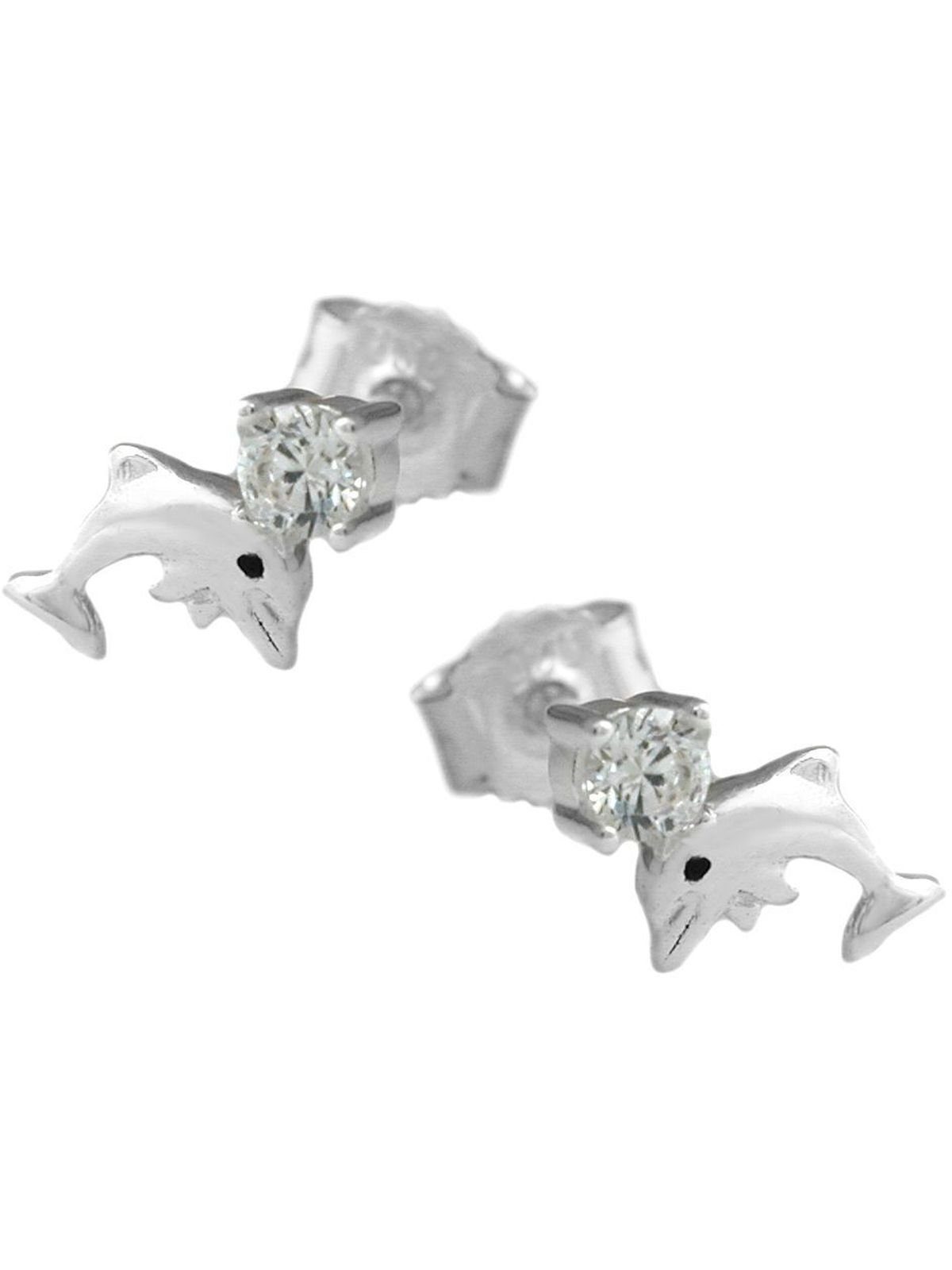 Gallay Paar Ohrstecker Ohrring 9x5mm Delfin mit Zirkonia Silber 925 (1-tlg) | Ohrstecker