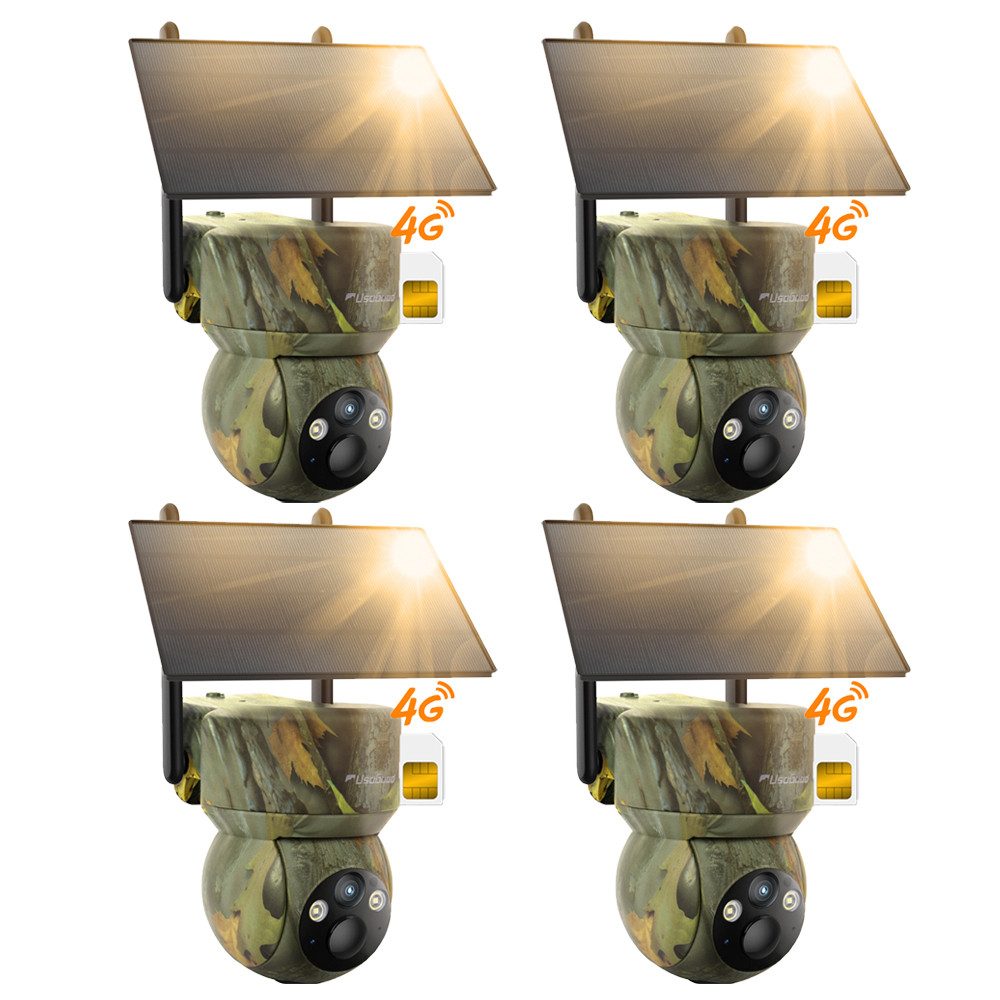 Usogood Wildkamera 4G LTE Überwachungskamera Aussen Solar Wildkamera (Außenbereich Sicherheit, Wild & Jagd, für Wildlife Monitoring, 2K Überwachungskamera Akku mit SIM Karte, 4-tlg., Outdoor Kamera Kabellos mit Bewegungsmelder Wasserdicht, Nachtsicht Farbe Jagdkamera für Naturbeobachtung, Jagd)