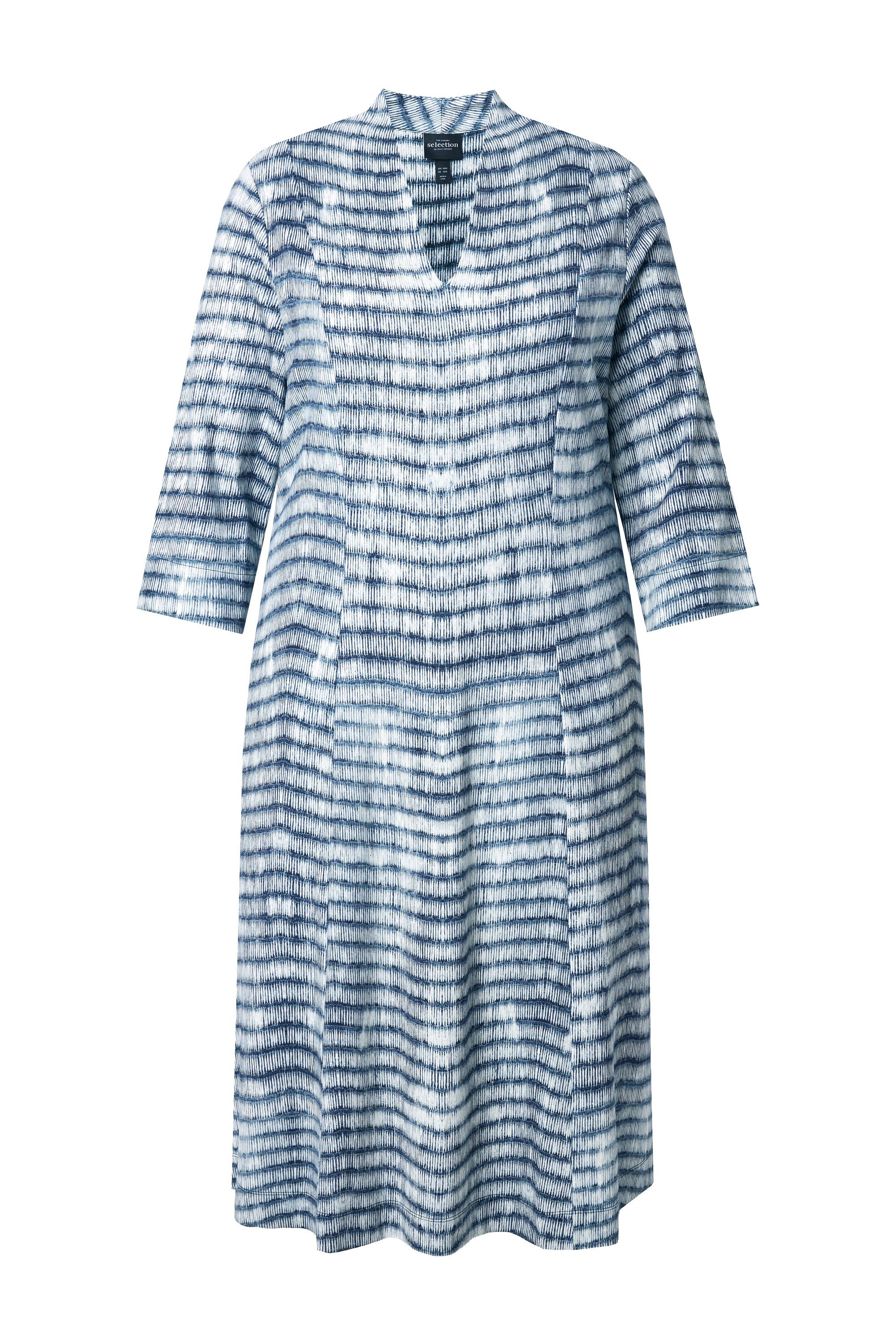 Ulla Popken Midikleid Punto-Midikleid A-Linie Kelchkragen 3/4-Arm günstig online kaufen