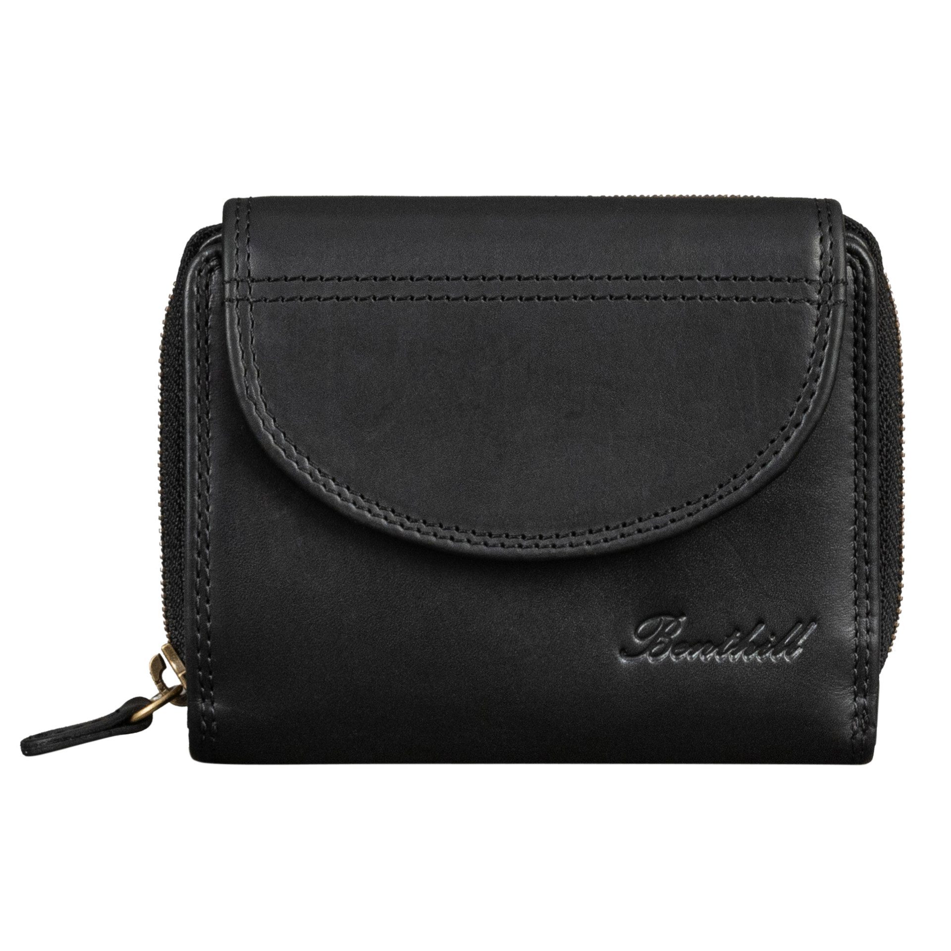 Benthill Geldbörse Damen Echtleder Kompakte Lederbörse Frauen Geldbeutel vielen Fächern, RFID-Schutz Kartenfächer Münzfach Reißverschlussfach