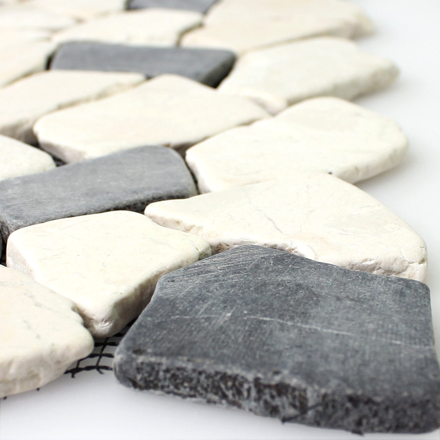 Mosafil Mosaikfliesen Marmor Bruch Naturstein Mosaikfliesen Solares Biancone Java, Naturstein-Marmor 30.500x30.500, schwarz-beige, Verlegefertig auf ein Netz geklebt - Frostsicher - Wasserfest -