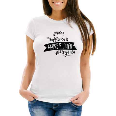 MoonWorks Print-Shirt Damen T-Shirt Spruch Hinfallen aufstehen Krone richten weitergehen Moonworks® mit Print
