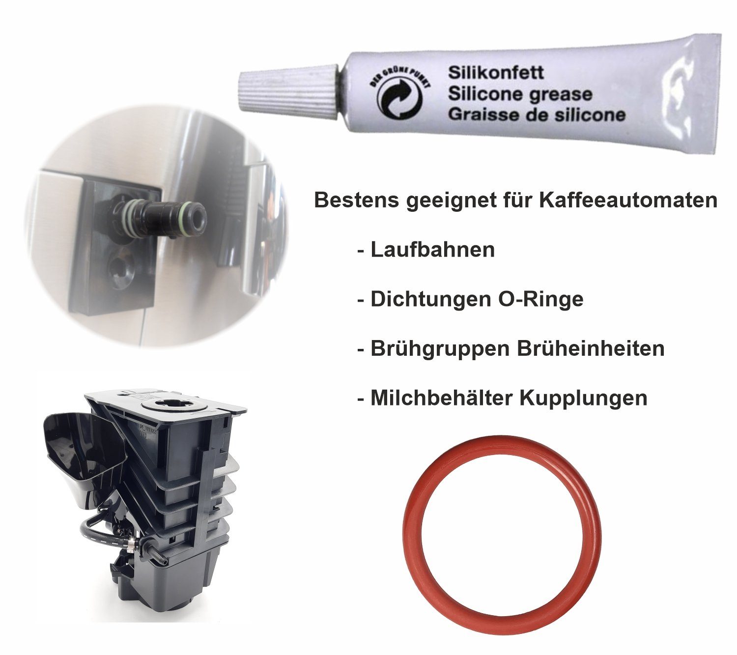 RENZ Brühsieb Silikonfett für Kaffeevollautomaten 3 Tuben à 6g, Silikonfett, (Lebensmittelecht für Brühgruppe Dichtung O-Ring, 1-St), passend für Brüheinheiten von Jura Saeco DeLonghi Melitta Philips uvm