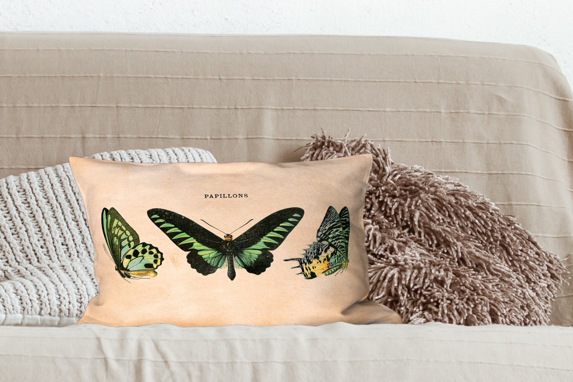 Schmetterling Zierkissen, - Dekokissen - Dekoration, MuchoWow Schlafzimmer Insekt, Füllung, Tier mit Dekokissen Wohzimmer