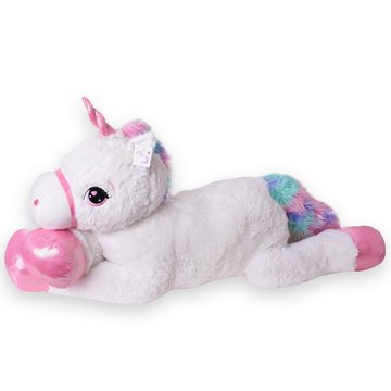 Kuscheltier großes XXL Einhorn Regenbogen Plüschtier Stofftier Unicorn 120cm weiß