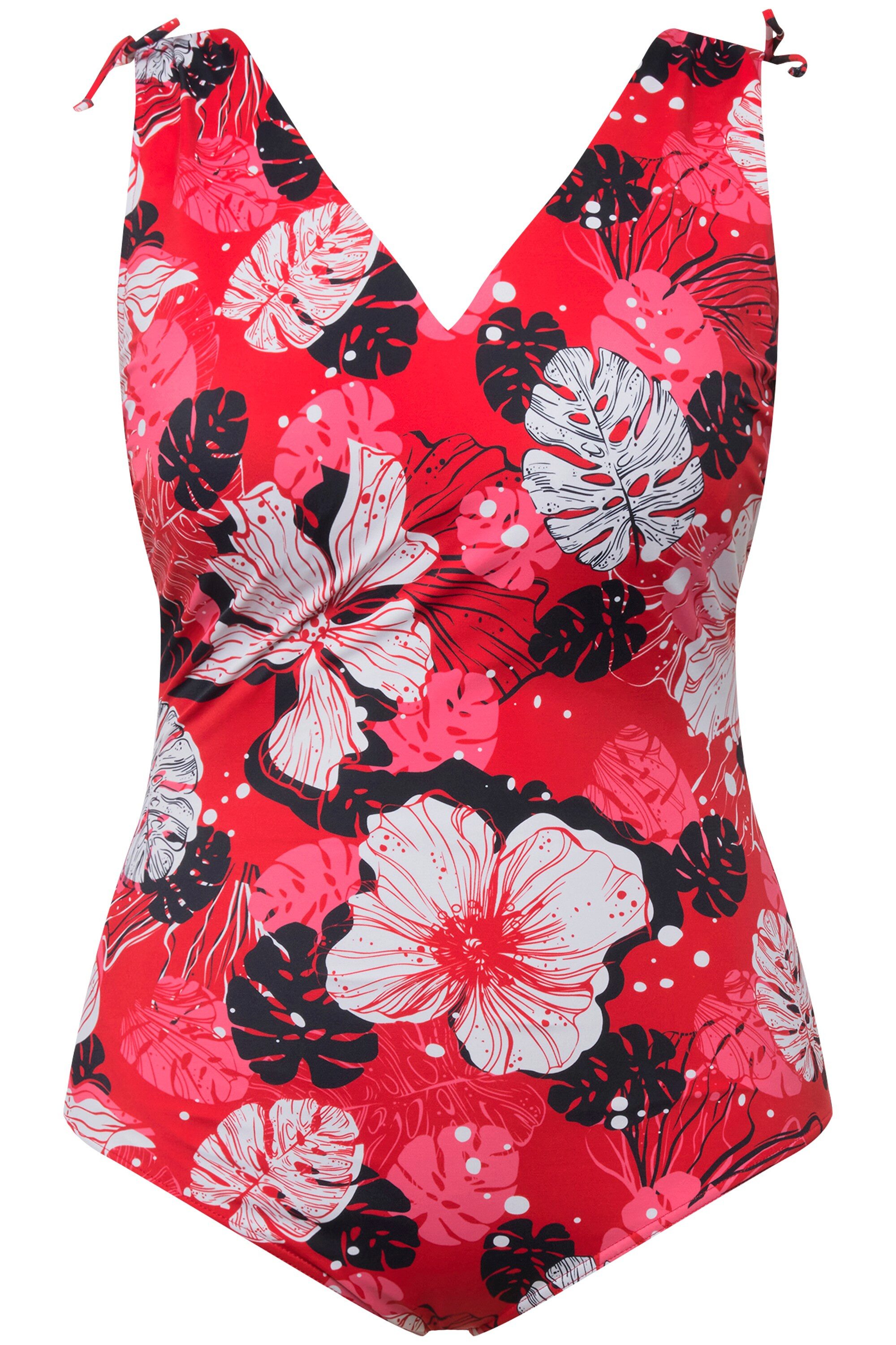 Ulla Popken Badeanzug Badeanzug Hawaiiblüten Softcups V-Ausschnitt günstig online kaufen