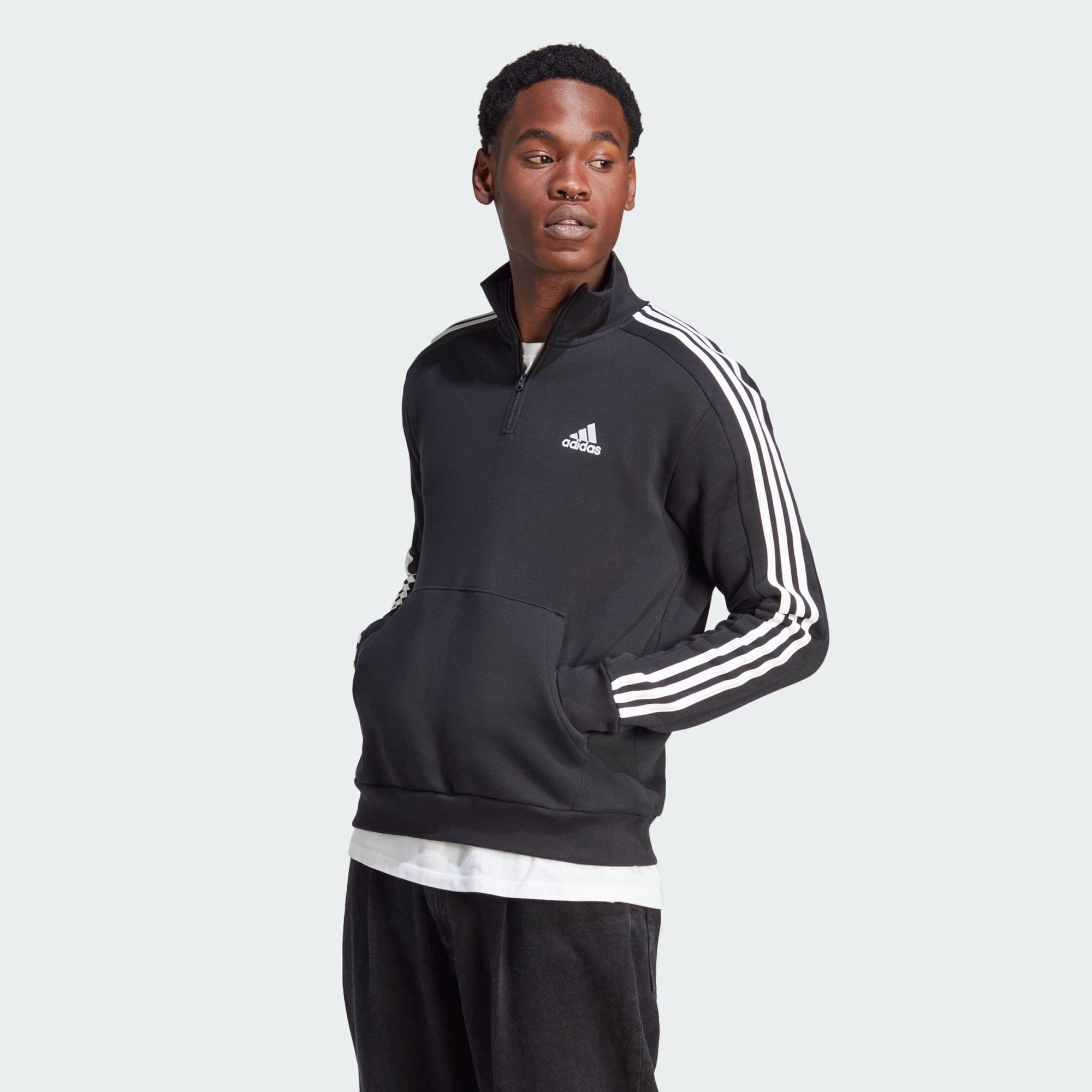 adidas Sportswear Langarmshirt ESSENTIALS 3-STREIFEN 1/4-ZIP SWEATSHIRT Black