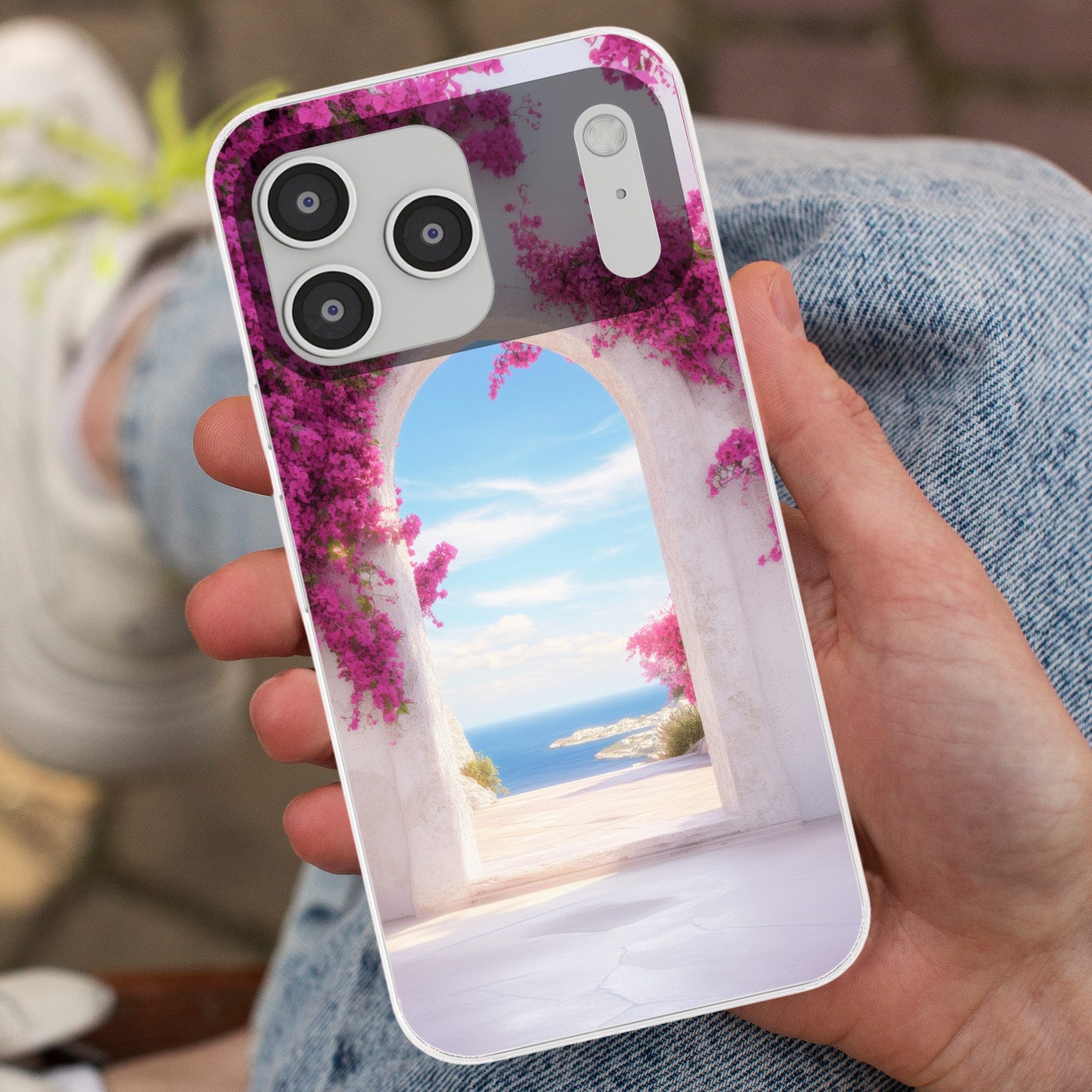 MuchoWow Handyhülle für Apple iPhone 17 Pro Max Meer - Rosa - Blumen - Tor, Smartphone-Bumper, Print, Handy Schutzhülle Dünn