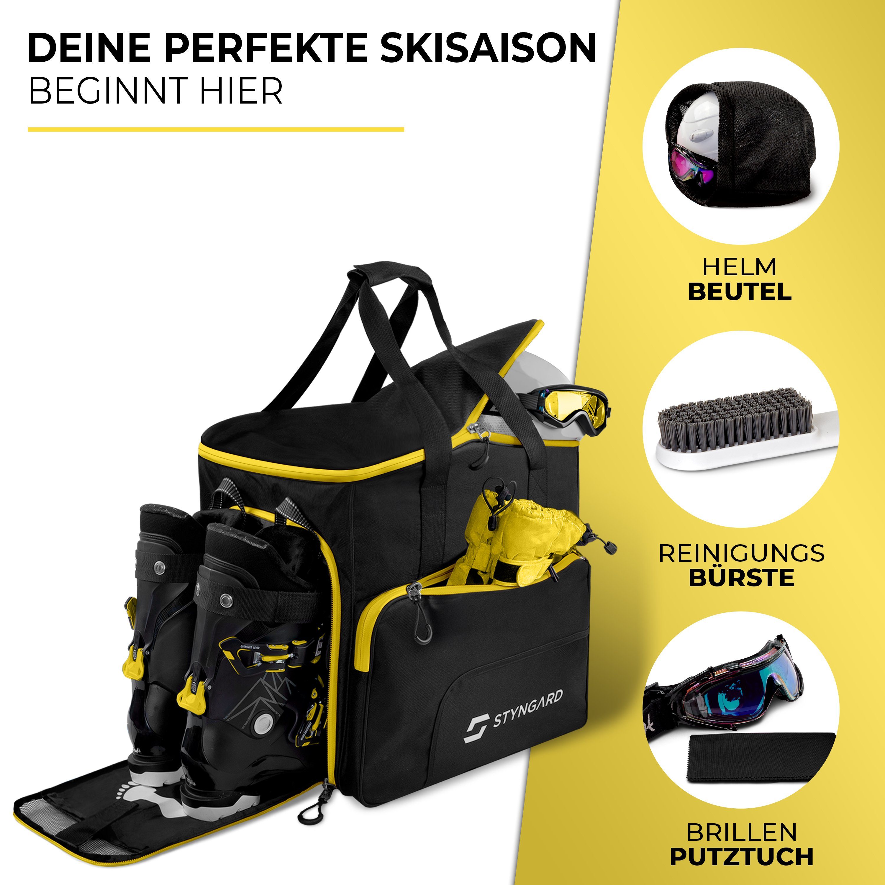 Styngard Skitasche SÖLDEN (mit Rucksackfunktion), Skischuhtasche mit Helmfach und belüftetem Stiefelfach [54 L]
