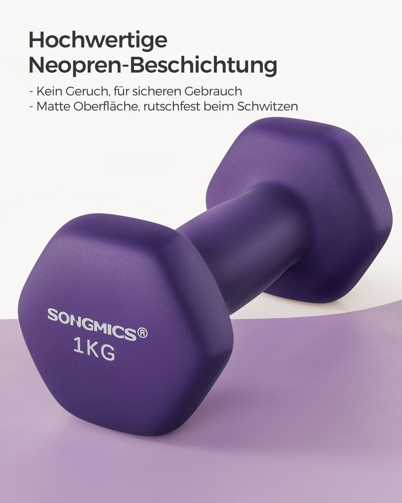 SONGMICS Kurzhantel Hanteln, 5 Gewichtsklasse, (2er Set Neopren-Beschichtung, Hantelset, Kurzhanteln, Hexagon), 2 x 1 kg, Krafttraining, Workout, Fitnesstraining, für Zuhause