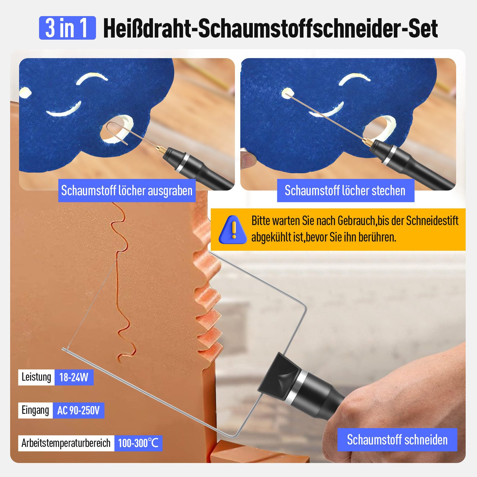 i@home Heißdrahtschneider 3-in-1-Schaumstoffschneider mit Kontrollleuchte, 7-tlg., Elektrischer Schneidestift für Styropor & Schaumstoff – Bild 3 von 5