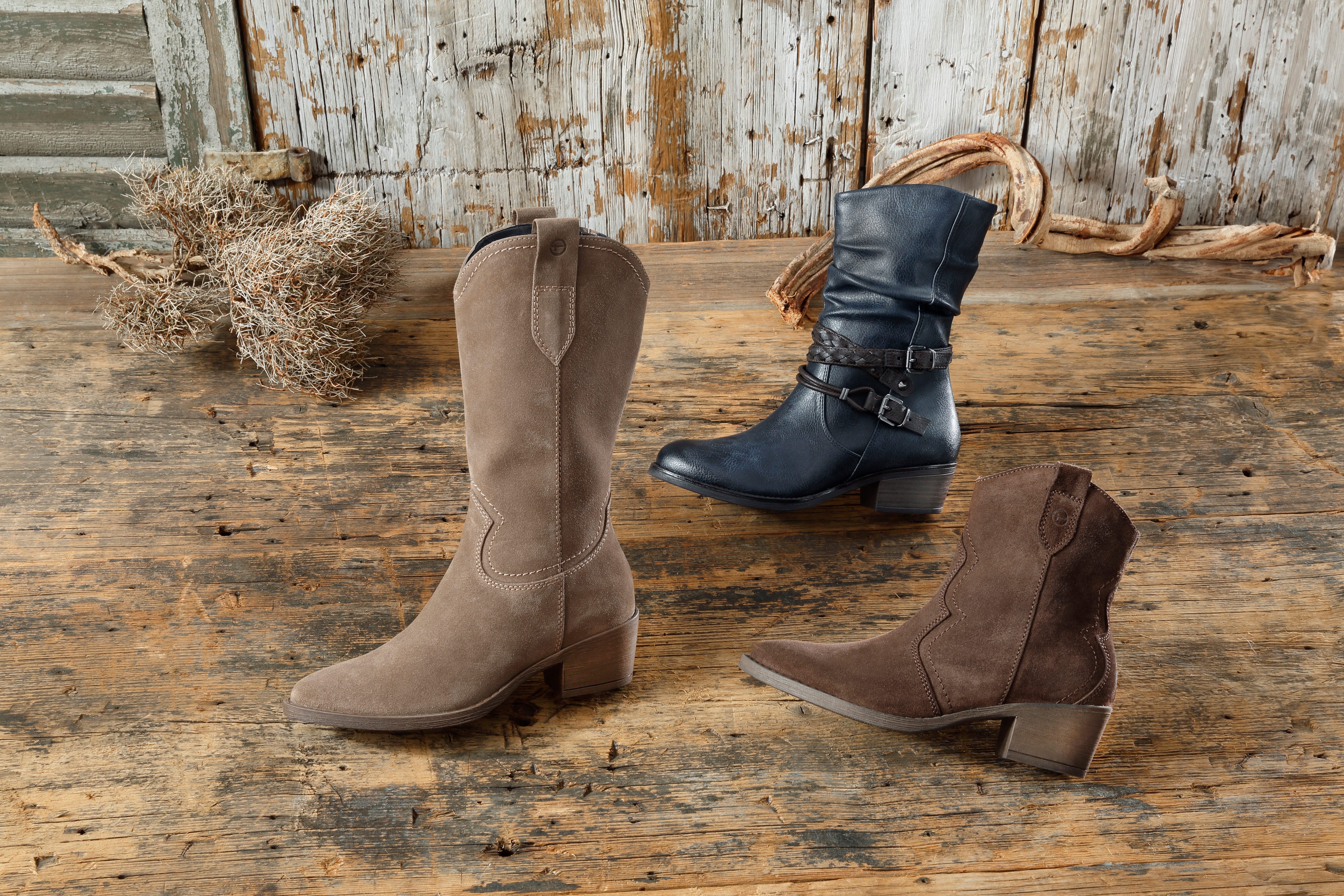 Tamaris Westernstiefel, Blockabsatz, Cowboystiefel in spitzer Form günstig online kaufen